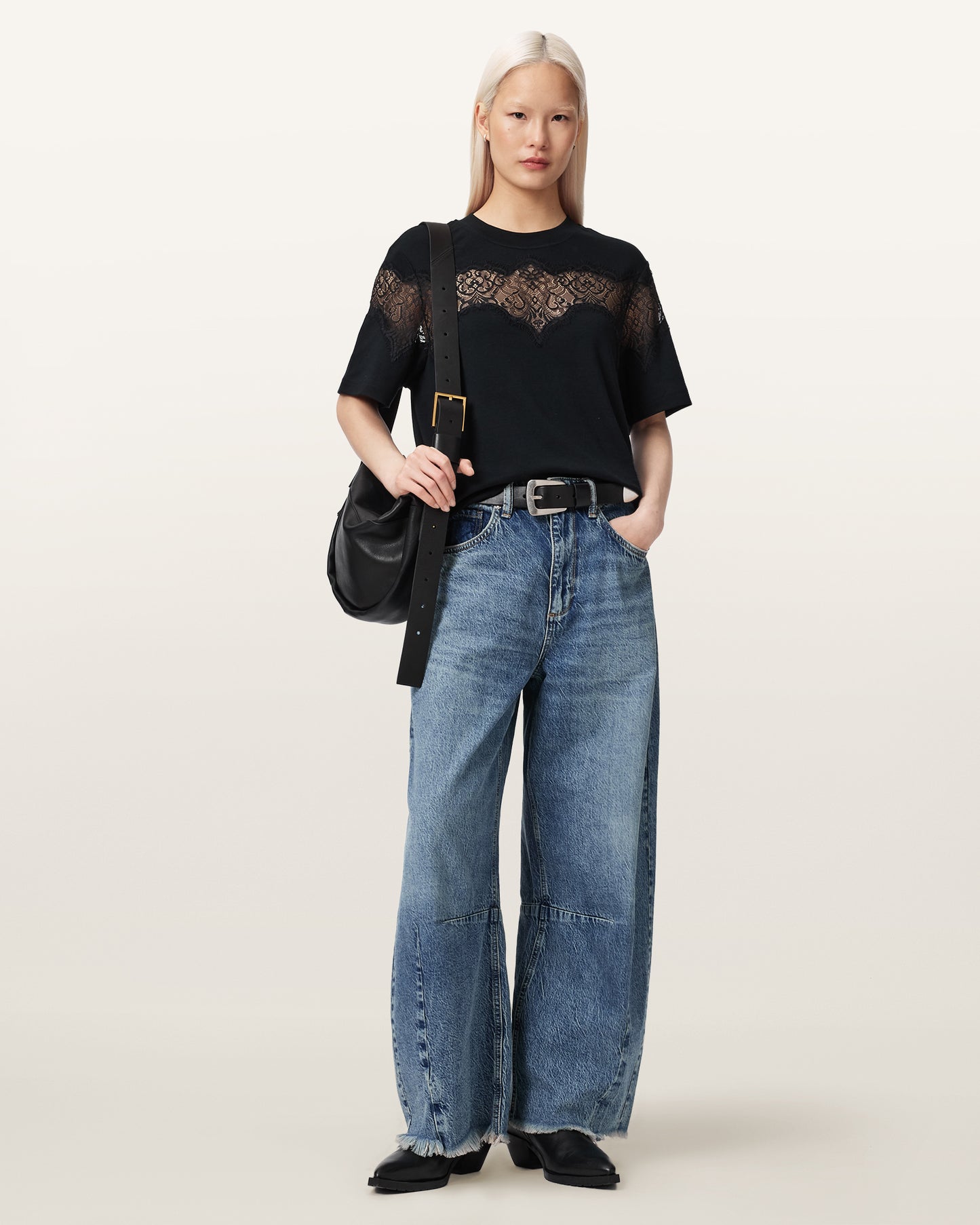 Black Color Lisa Lace Tee from AllSaints