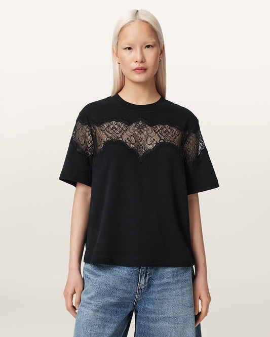 Black Color Lisa Lace Tee from AllSaints