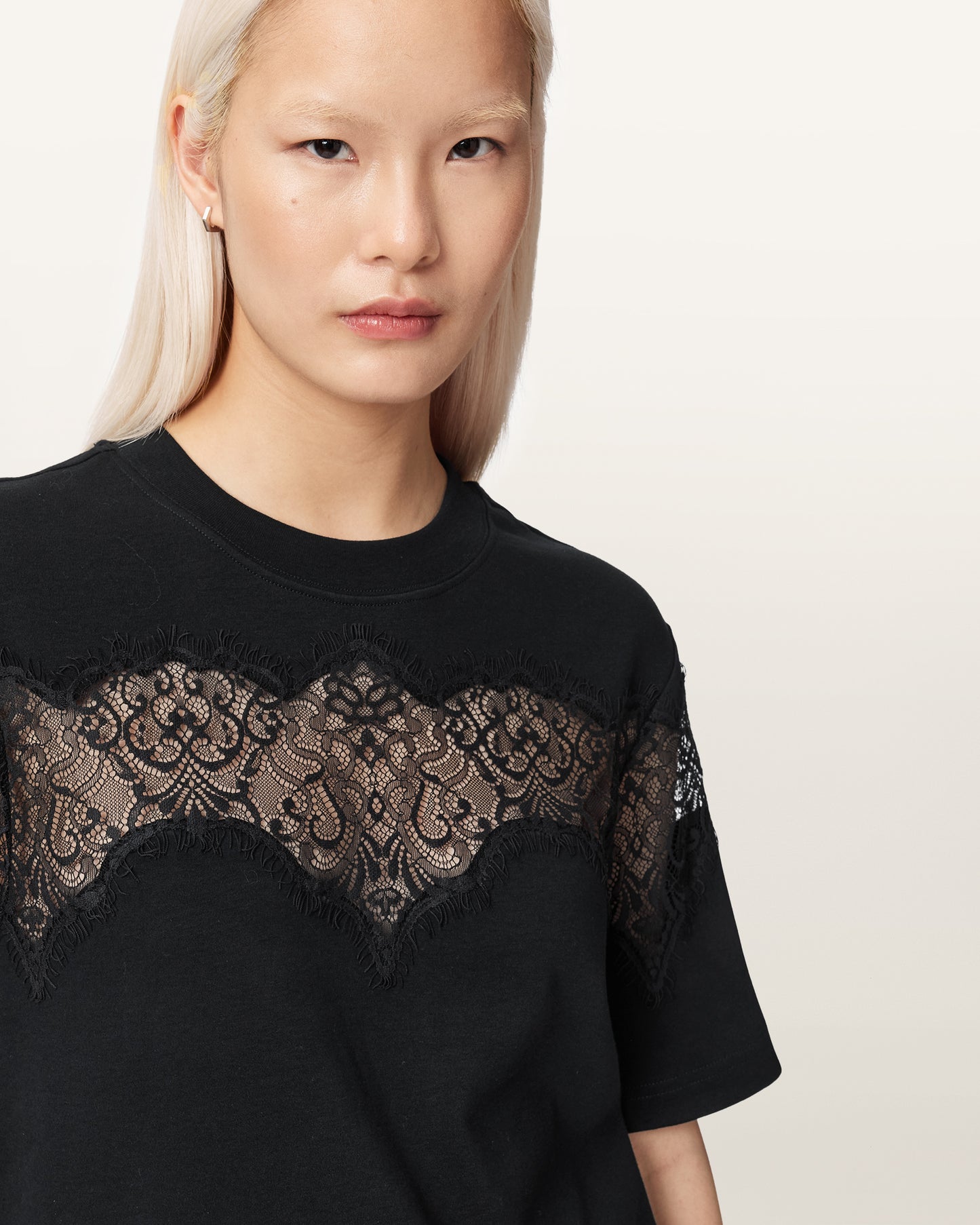 Black Color Lisa Lace Tee from AllSaints