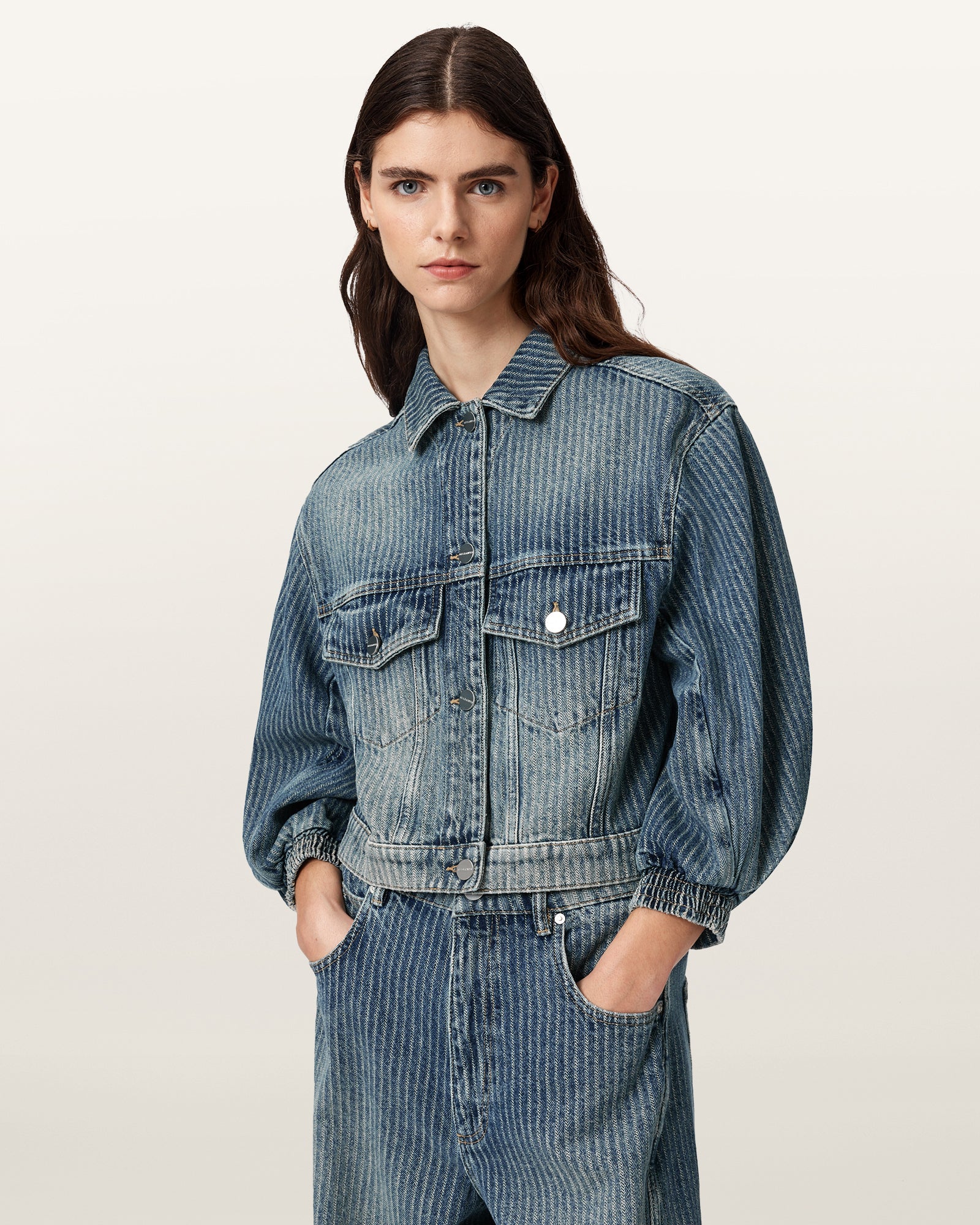 TITAN BLUE Color Luca Stripe Jacket from AllSaints