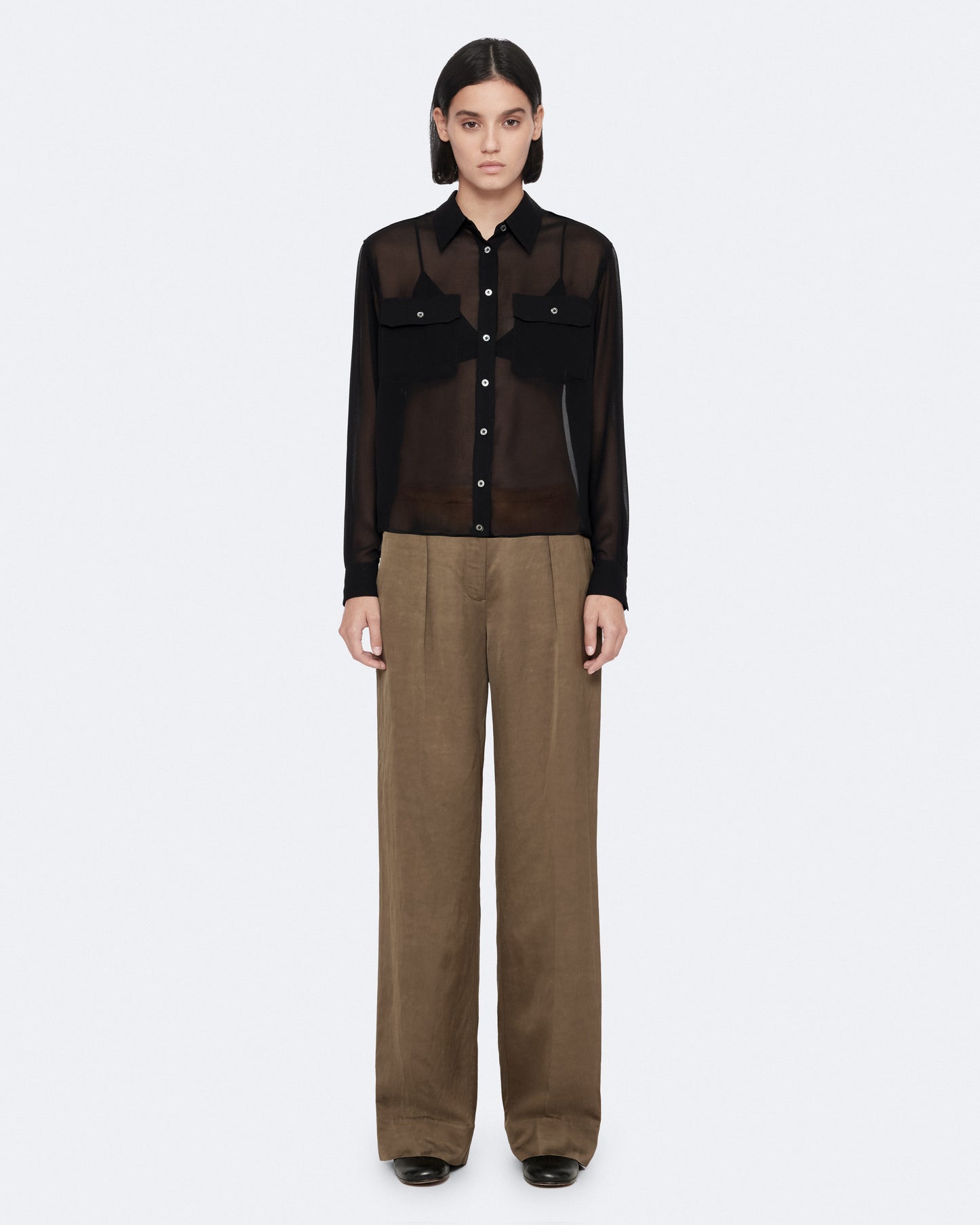 Khaki Green Color Leonie Satin Trousers from AllSaints