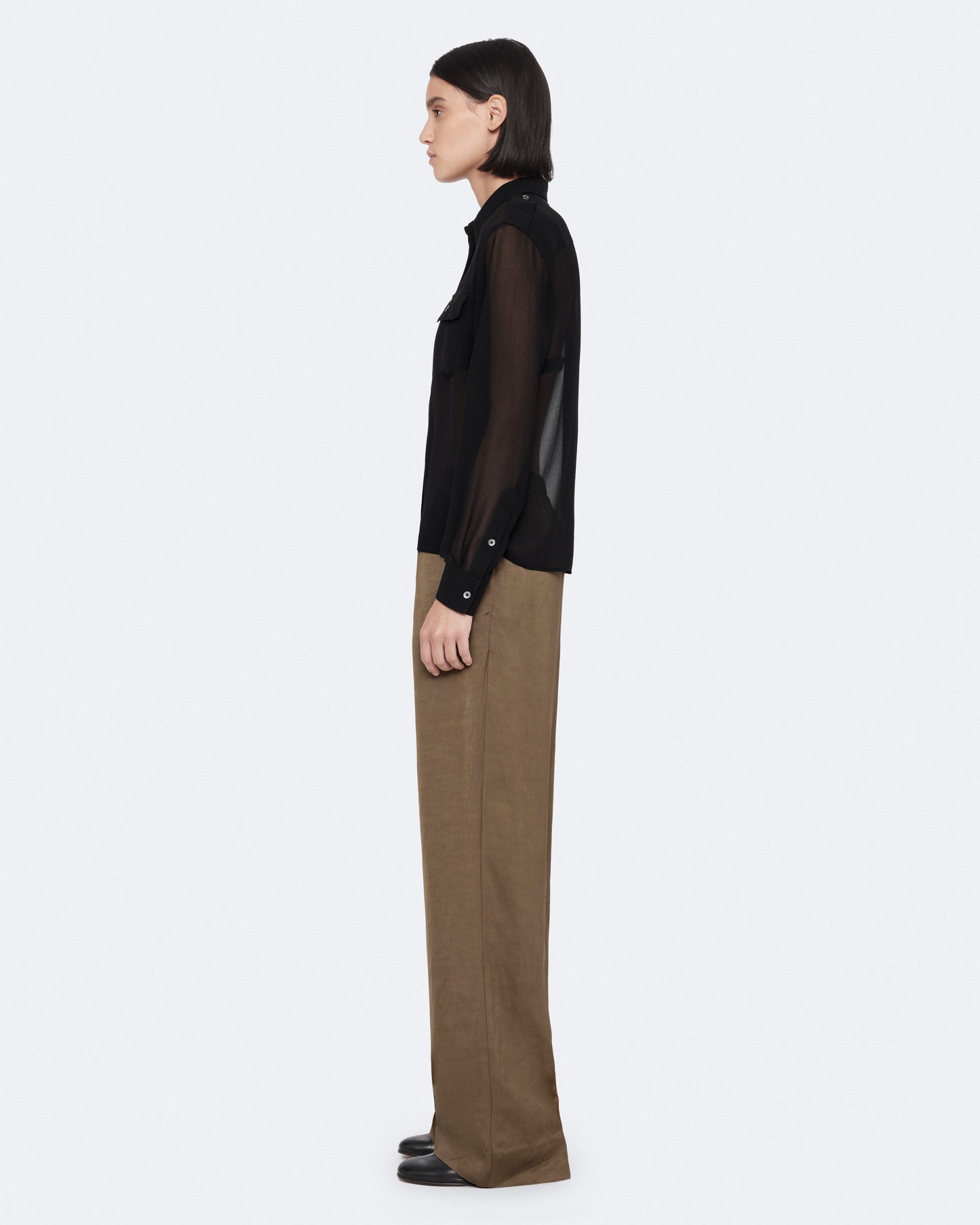 Khaki Green Color Leonie Satin Trousers from AllSaints