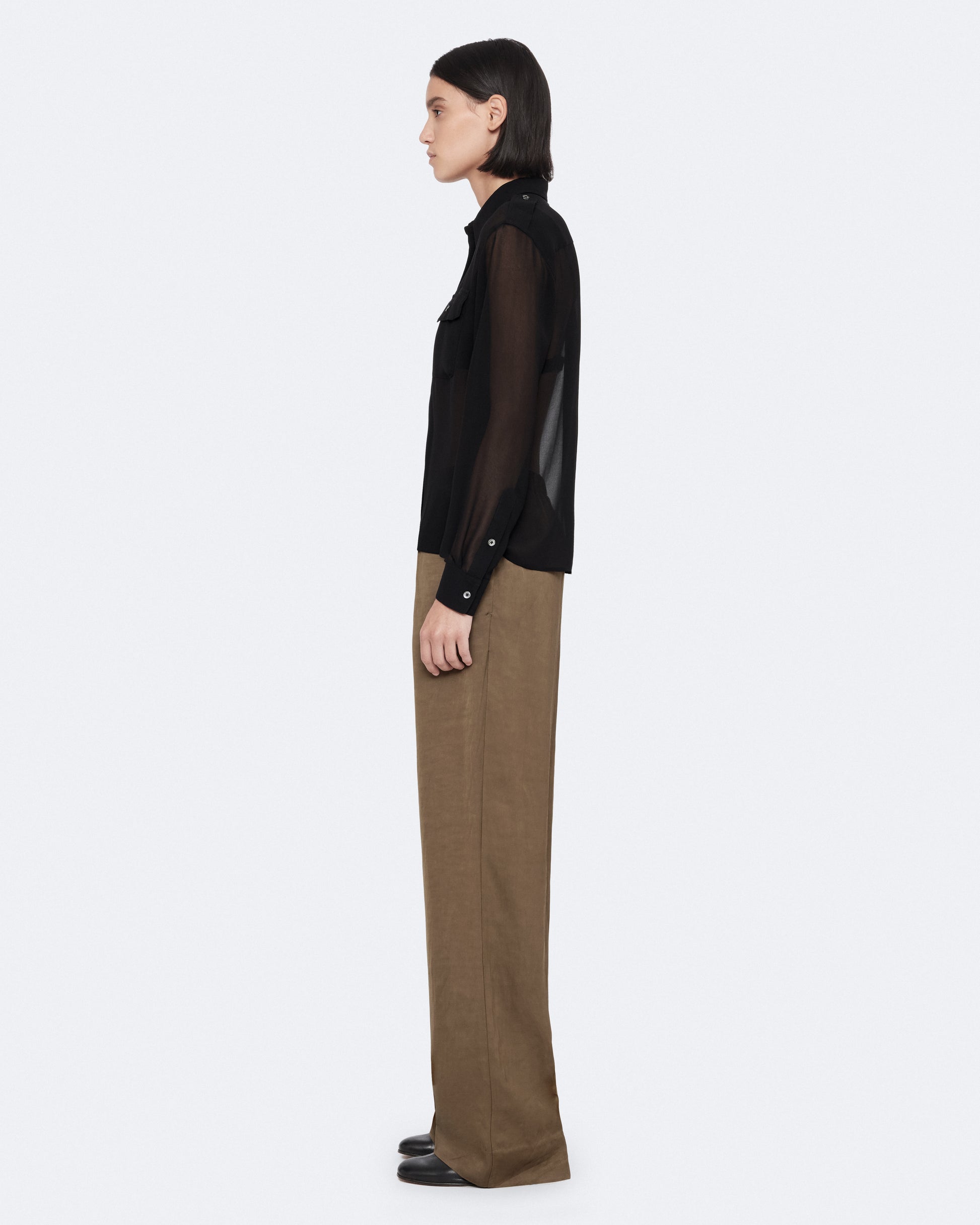 Khaki Green Color Leonie Satin Trousers from AllSaints