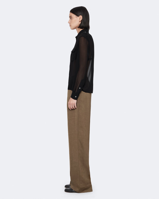 Khaki Green Color Leonie Satin Trousers from AllSaints