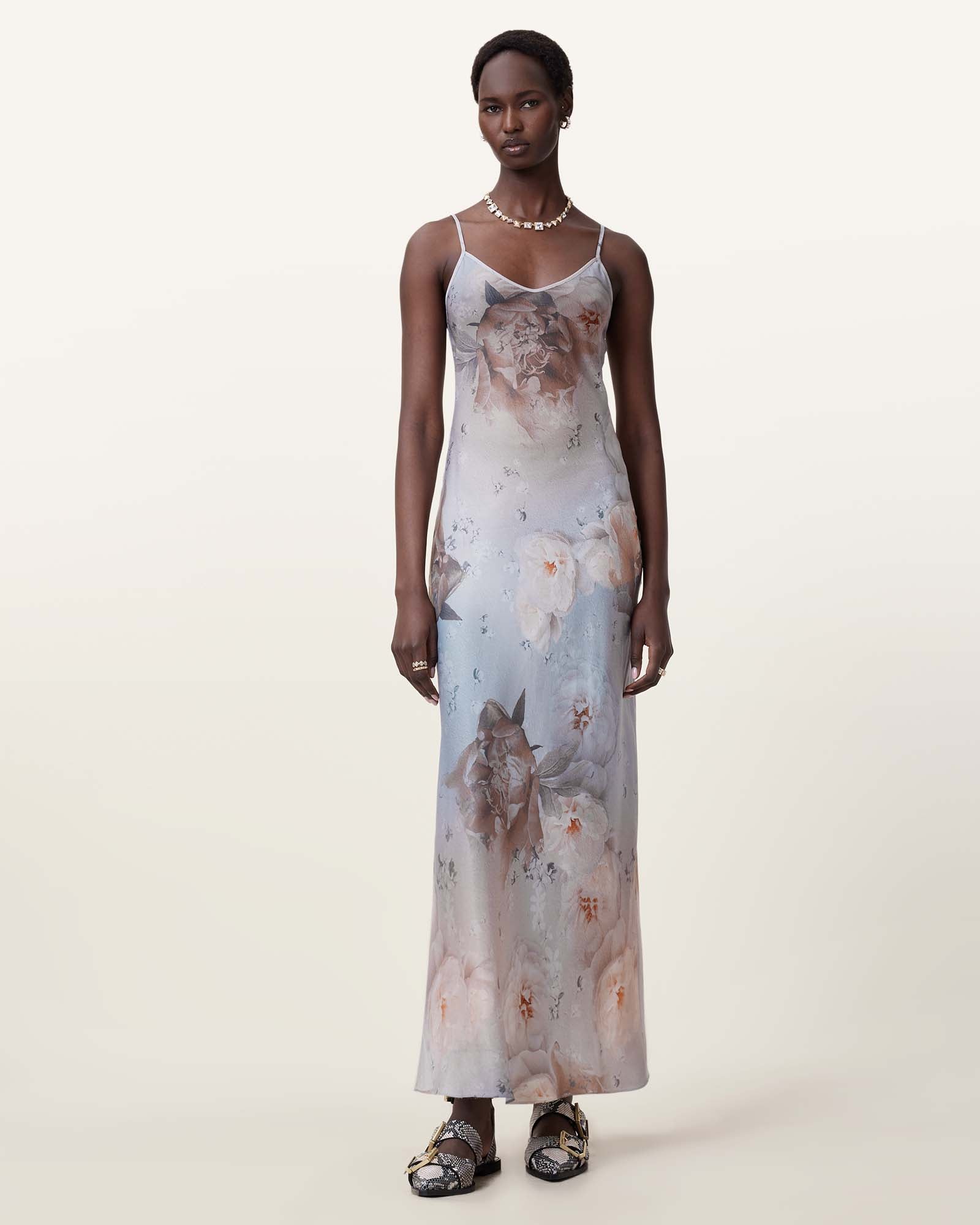 BLOOM SOFT BLUE Color Bryony Maxi Dress from AllSaints