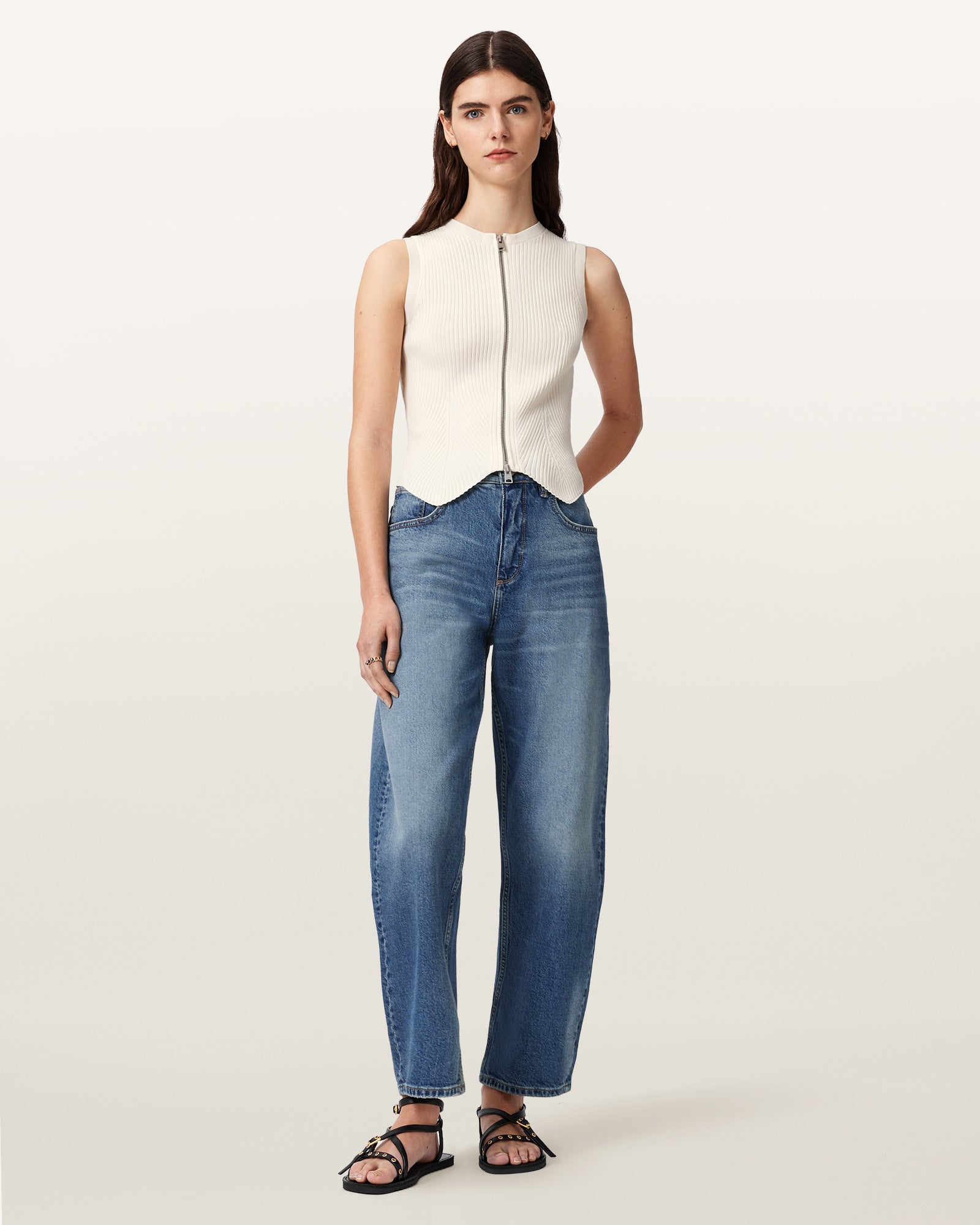 Chalk White Color Cruz Zip Waistcoat Knit from AllSaints