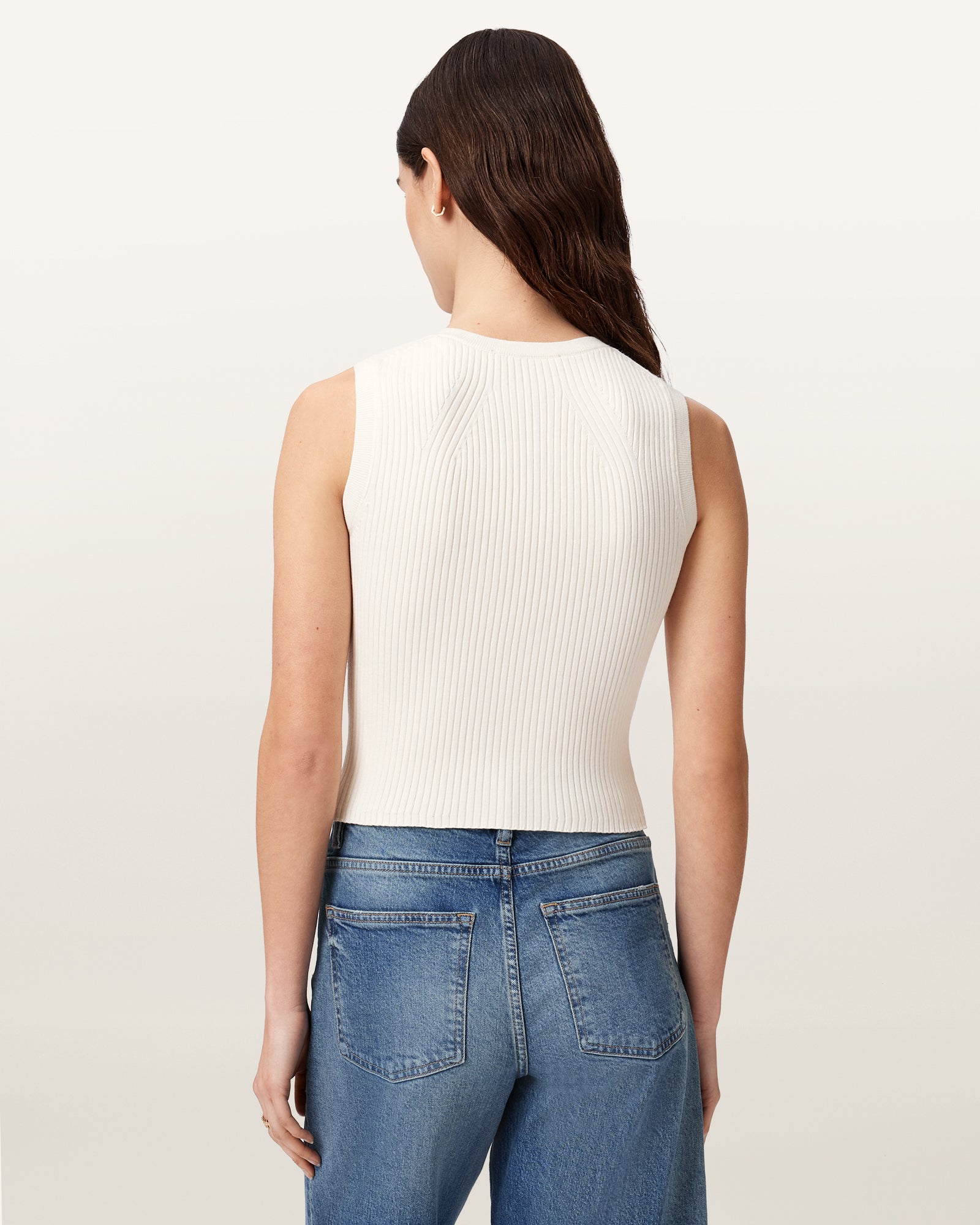 Chalk White Color Cruz Zip Waistcoat Knit from AllSaints