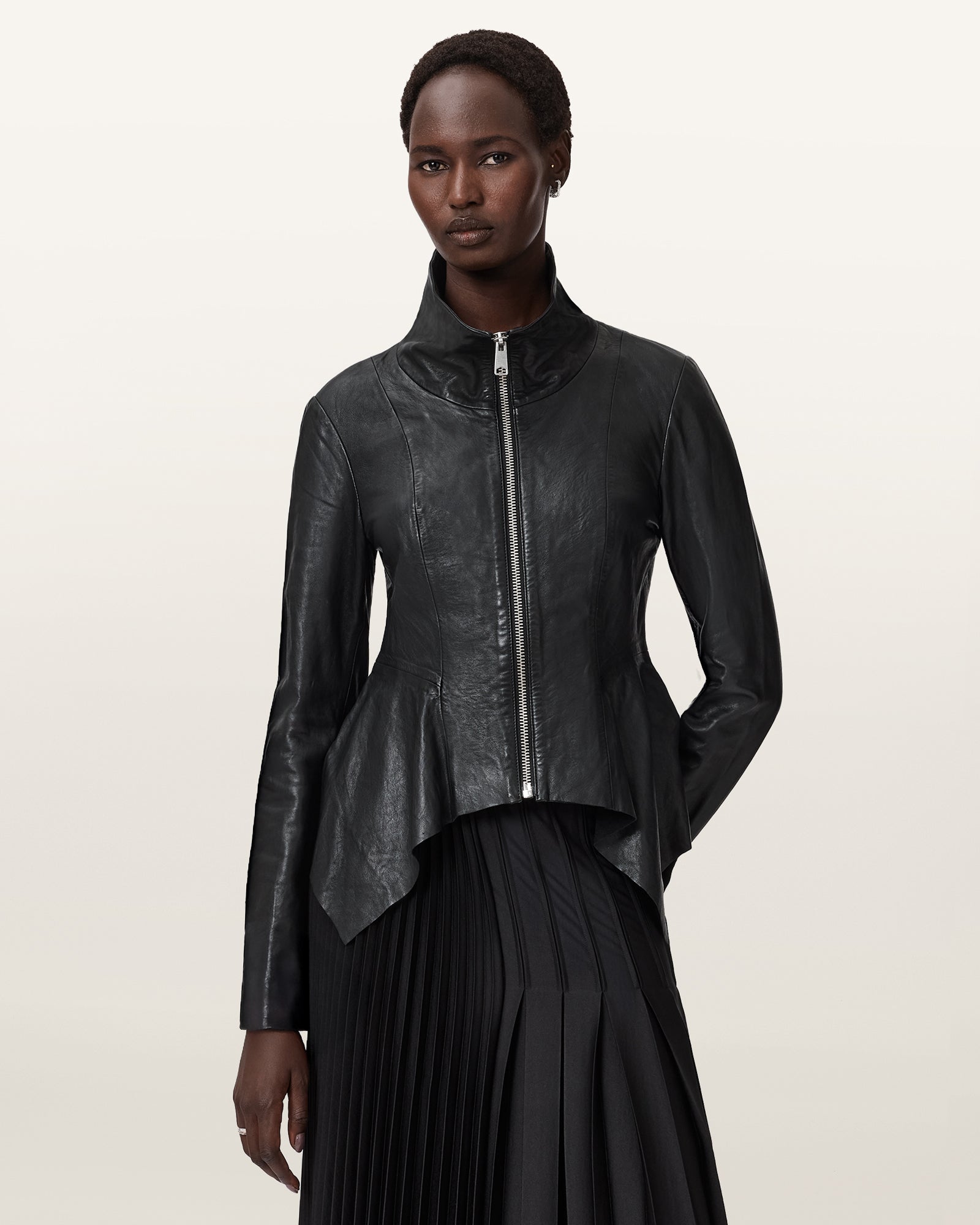 Black Color Grace Leather Biker Jacket from AllSaints