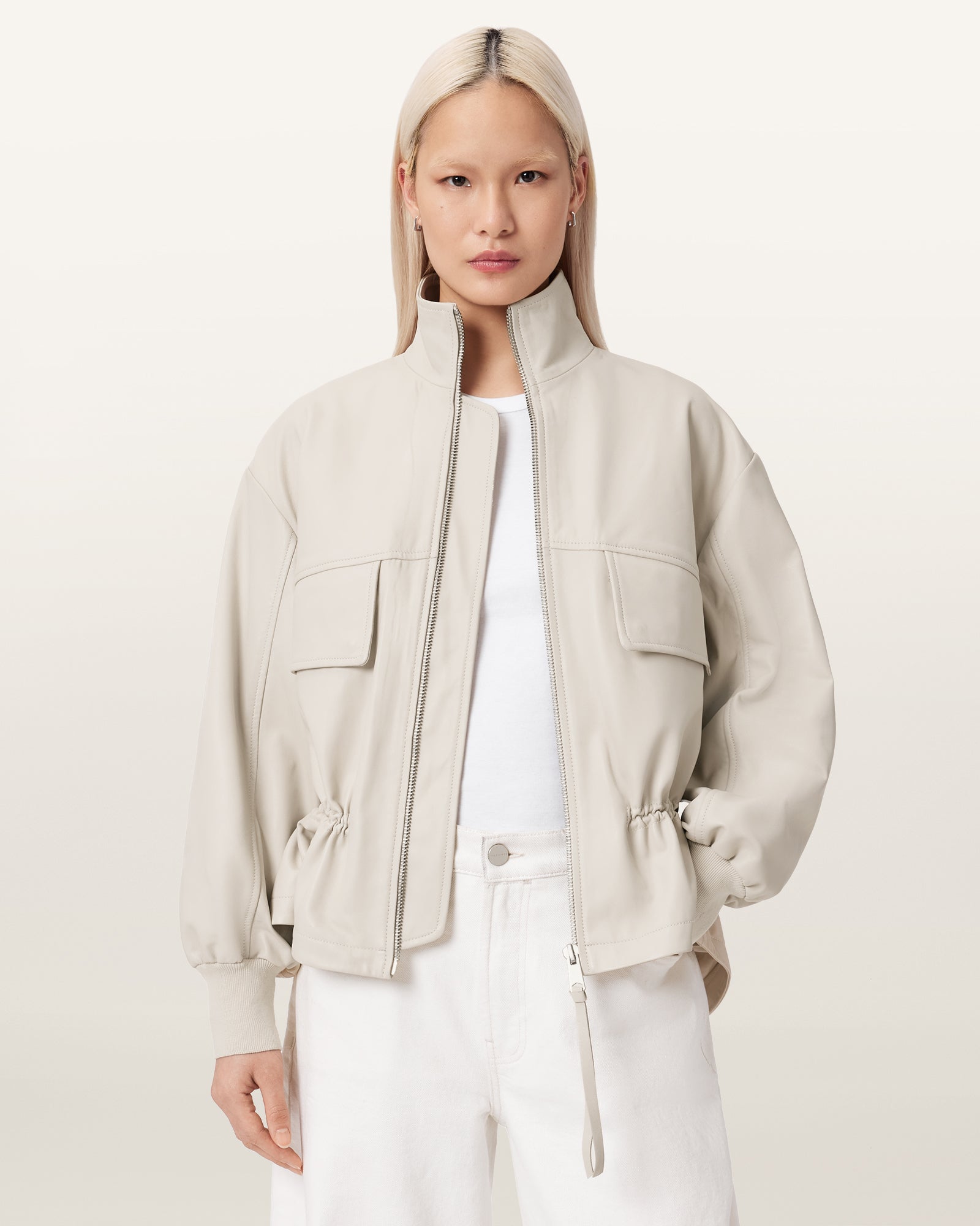 Off White Color Flor Leather Jacket from AllSaints