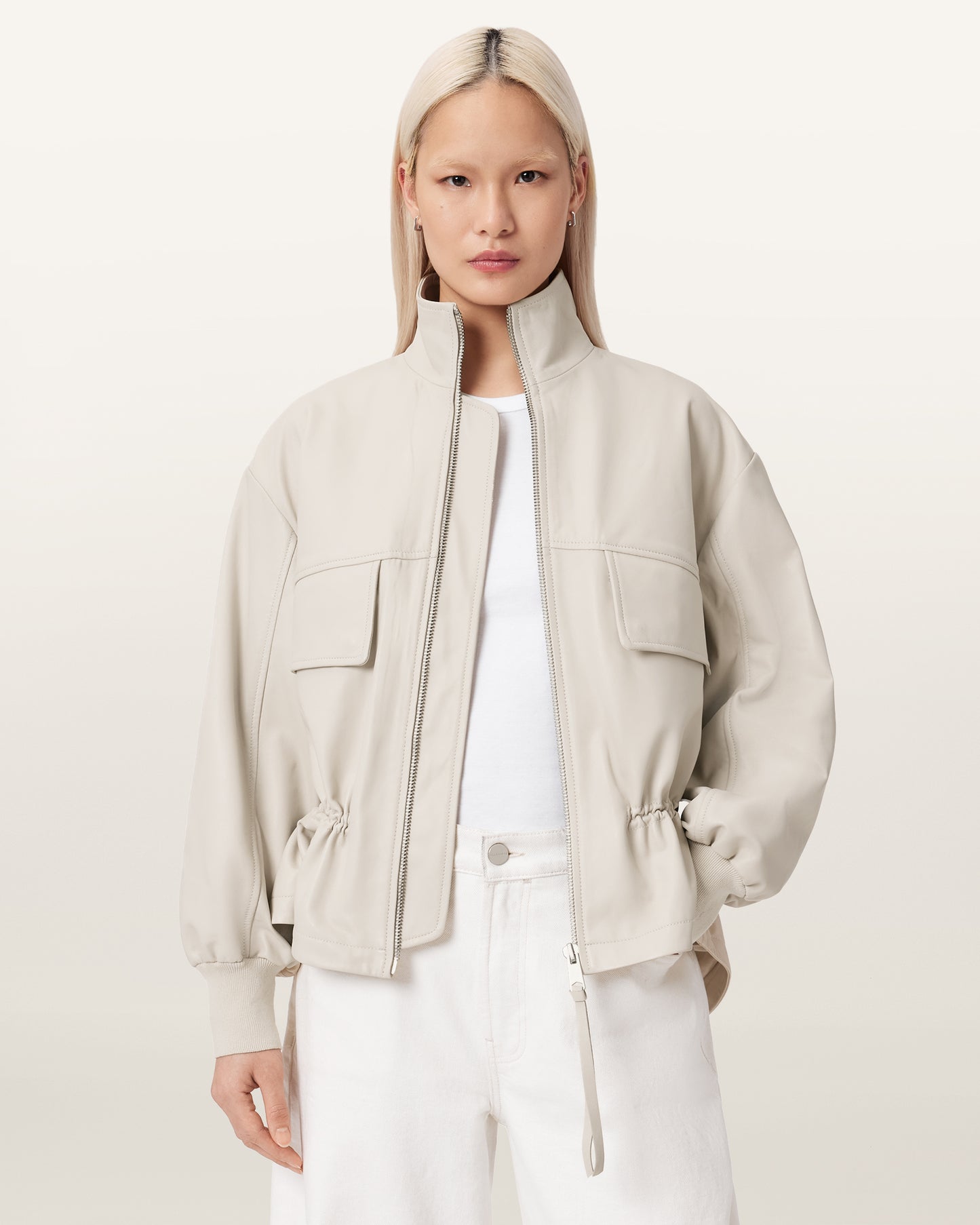 Off White Color Flor Leather Jacket from AllSaints