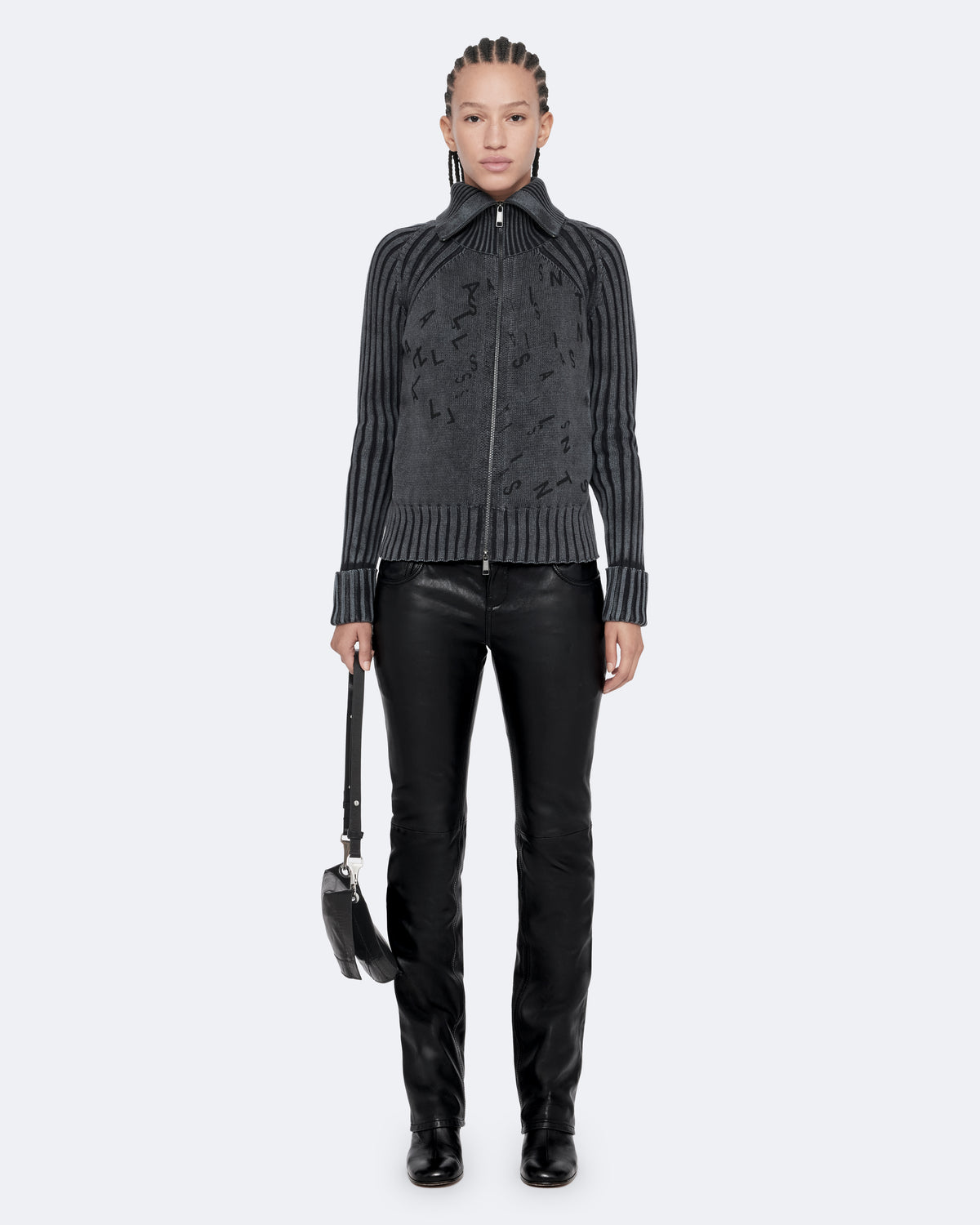Washed black/Black Color Roller Zip Through Cardigan from AllSaints