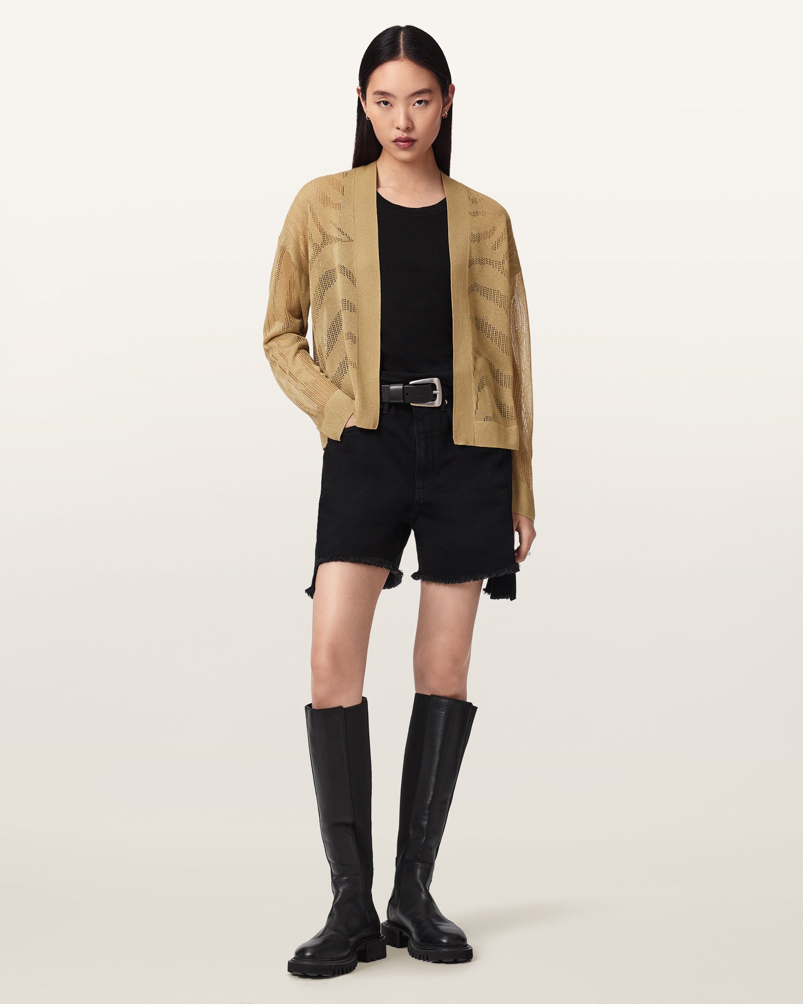 SAND GOLD Color Misha Crop Cardigan from AllSaints