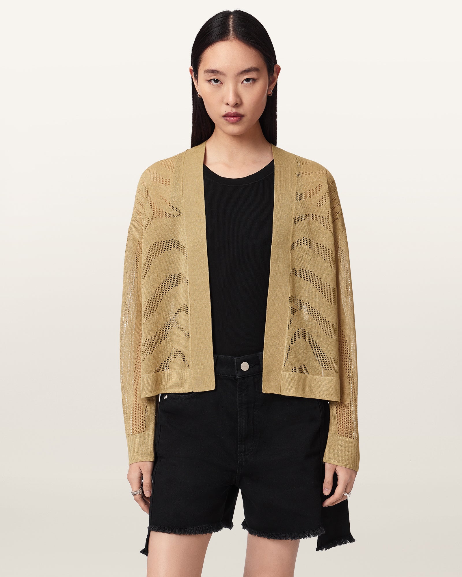SAND GOLD Color Misha Crop Cardigan from AllSaints