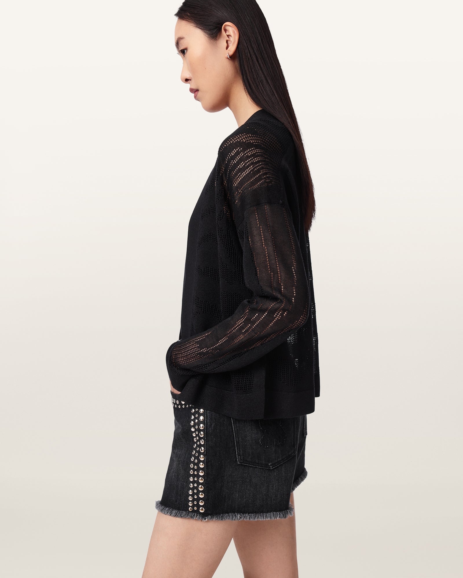 Black Color Misha Crop Cardigan from AllSaints