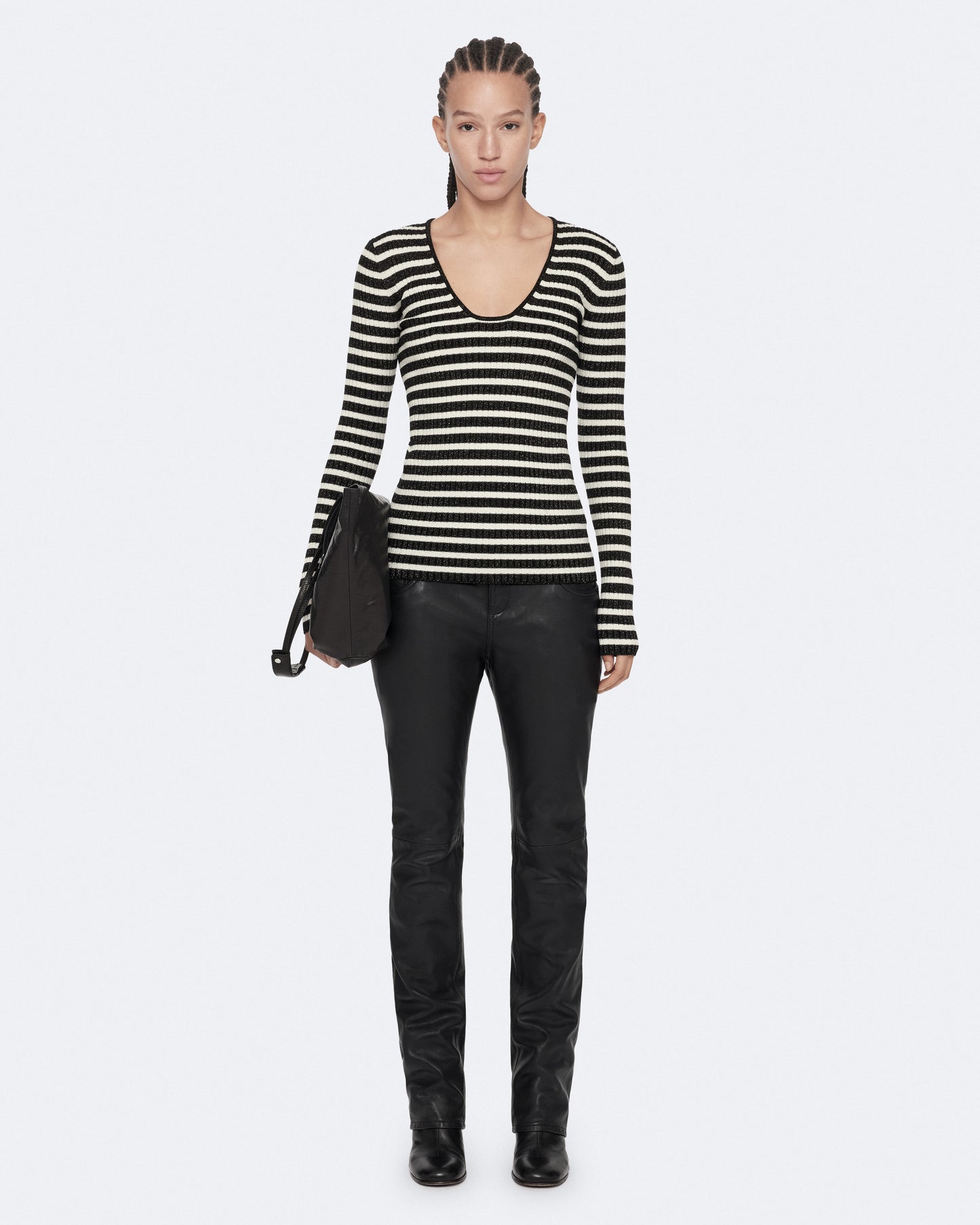 BLACK/CHALK WHITE Color Kay Stripe V Neck Jumper from AllSaints