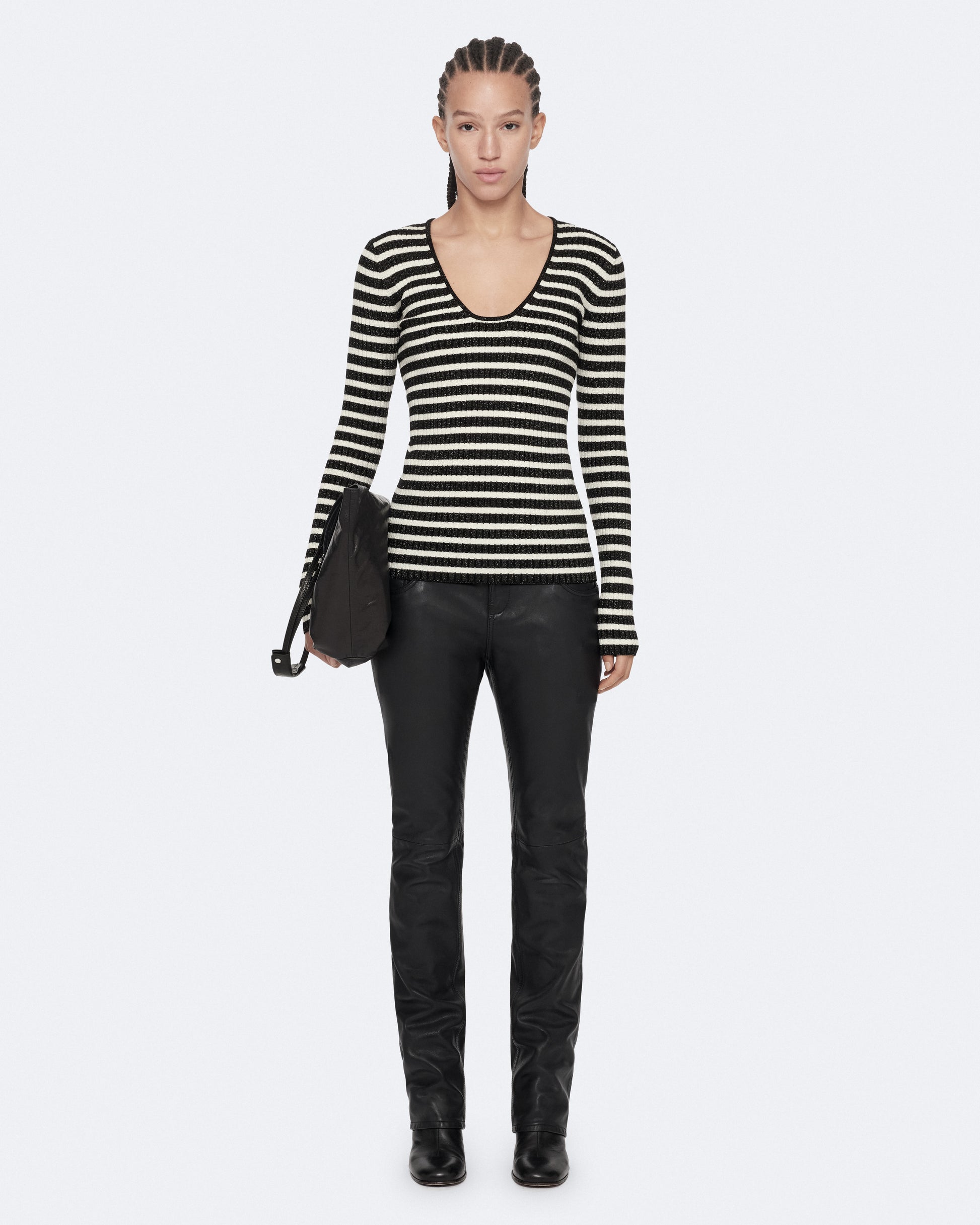 BLACK/CHALK WHITE Color Kay Stripe V Neck Jumper from AllSaints