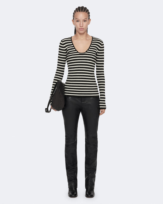 BLACK/CHALK WHITE Color Kay Stripe V Neck Jumper from AllSaints