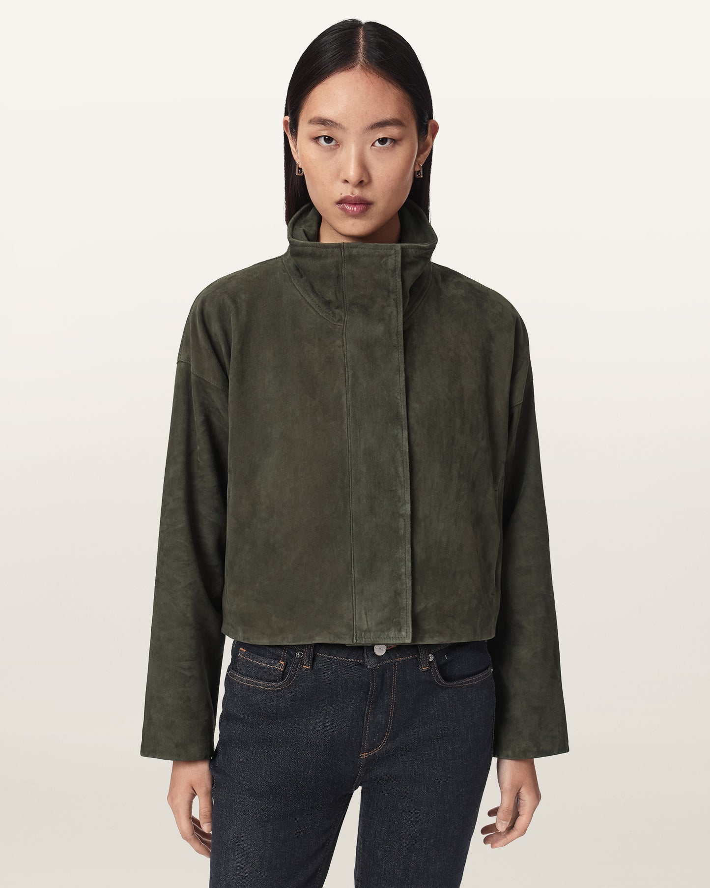 Khaki Green Color Ryder Suede Jacket from AllSaints