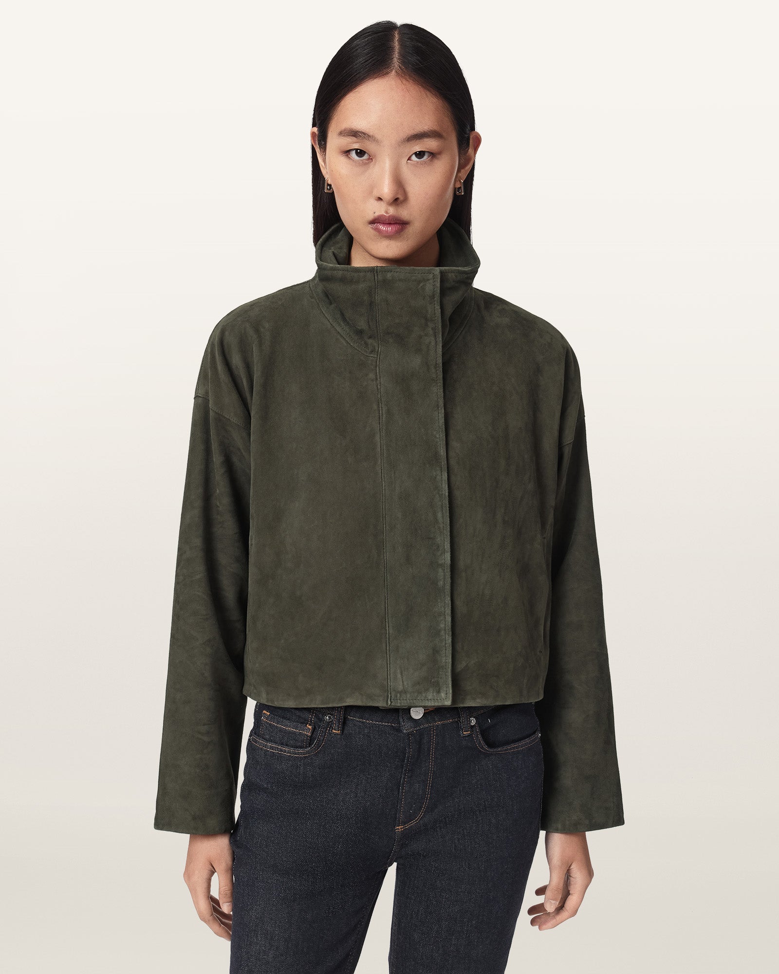 Khaki Green Color Ryder Suede Jacket from AllSaints