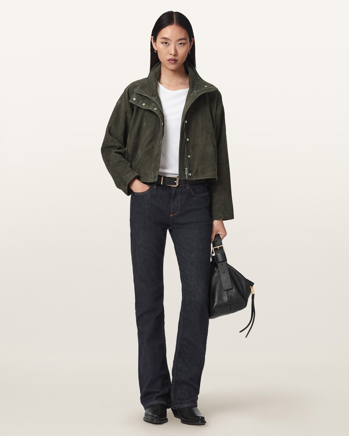 Khaki Green Color Ryder Suede Jacket from AllSaints
