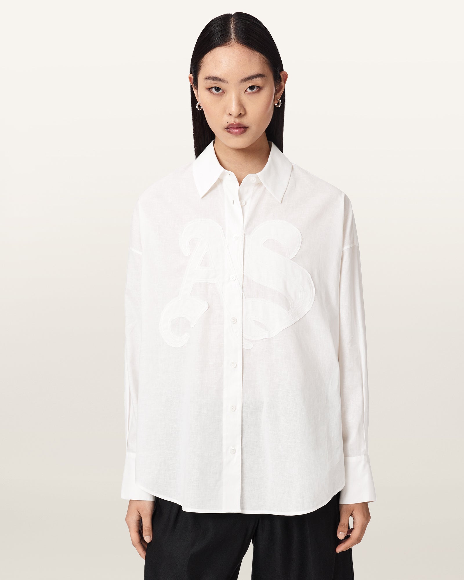 Optic White Color Sparrow Emb Shirt from AllSaints