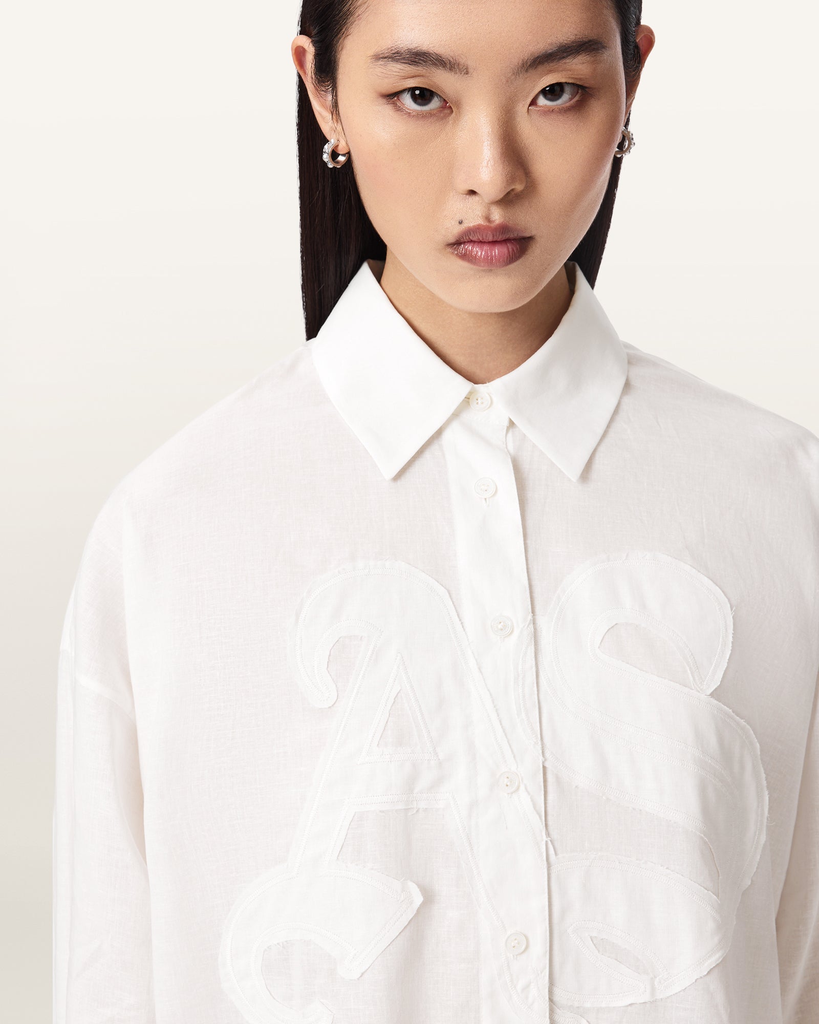 Optic White Color Sparrow Emb Shirt from AllSaints