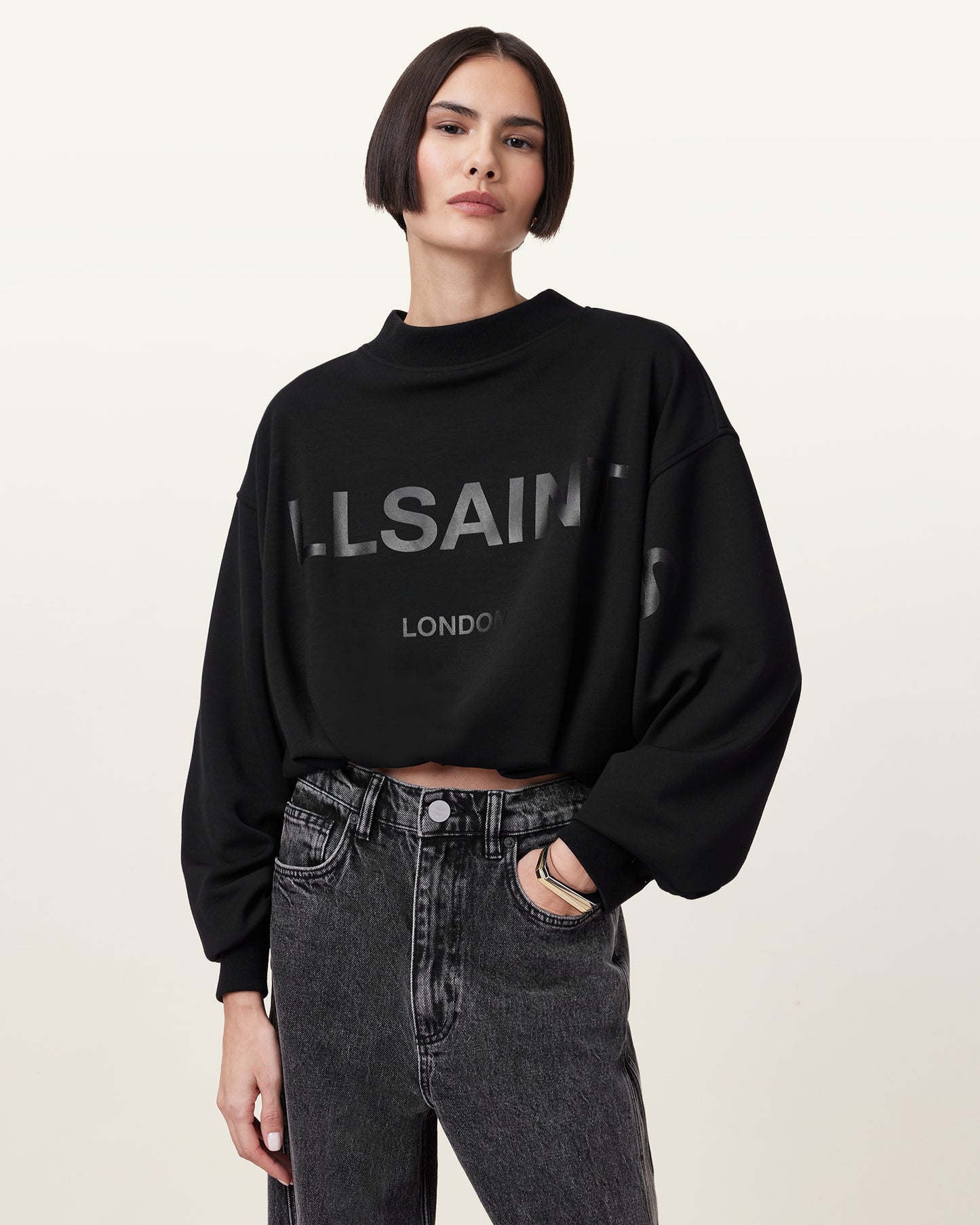 Black Color Biggy Aster Sweat from AllSaints