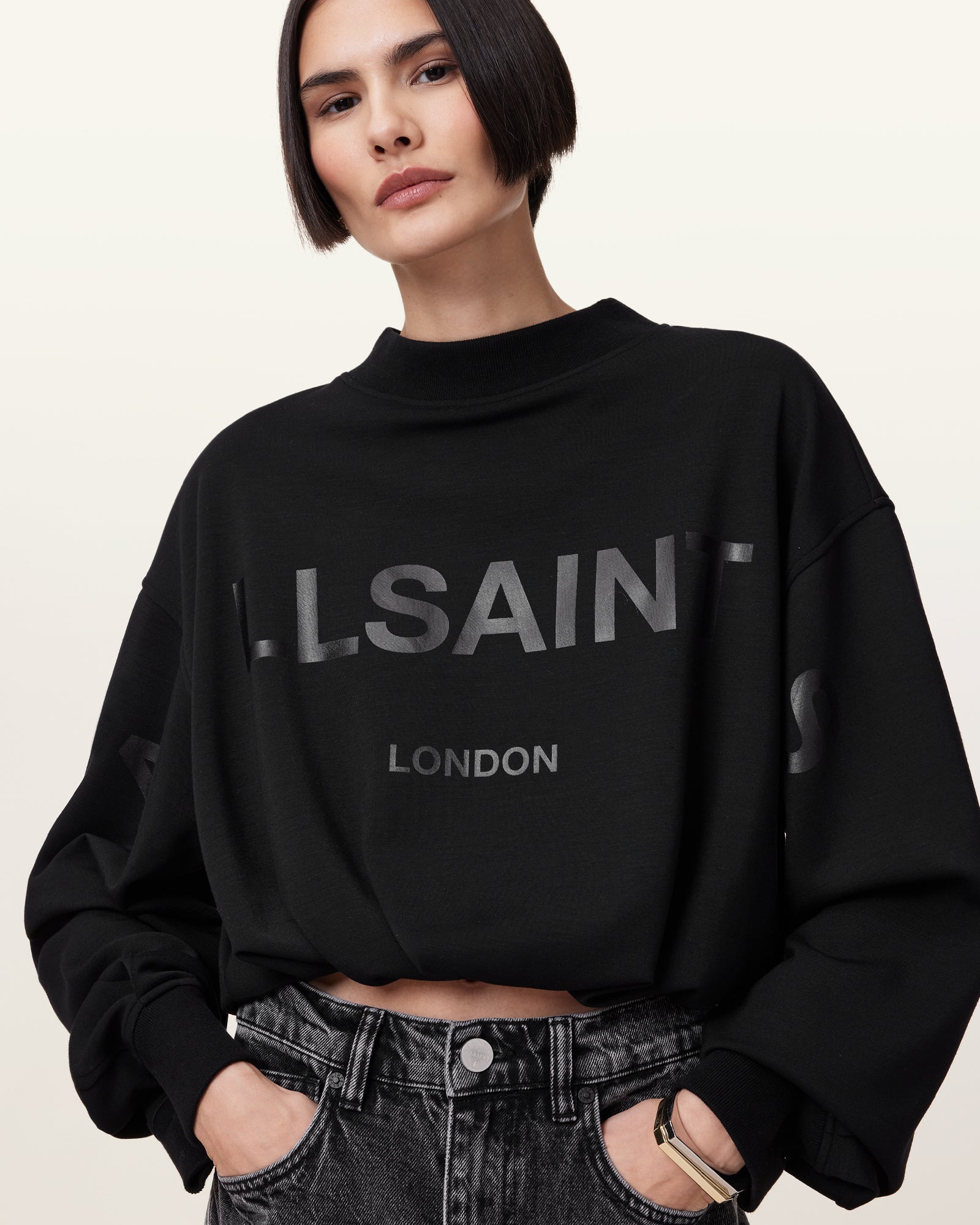 Black Color Biggy Aster Sweat from AllSaints