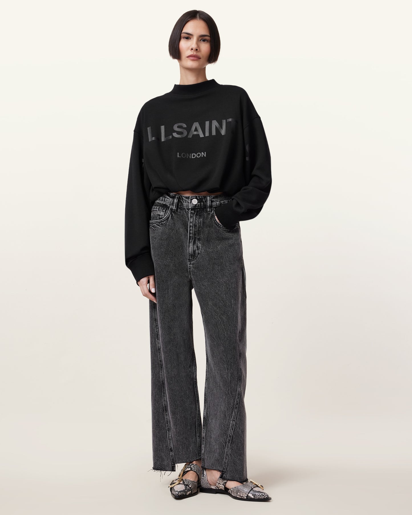 Black Color Biggy Aster Sweat from AllSaints