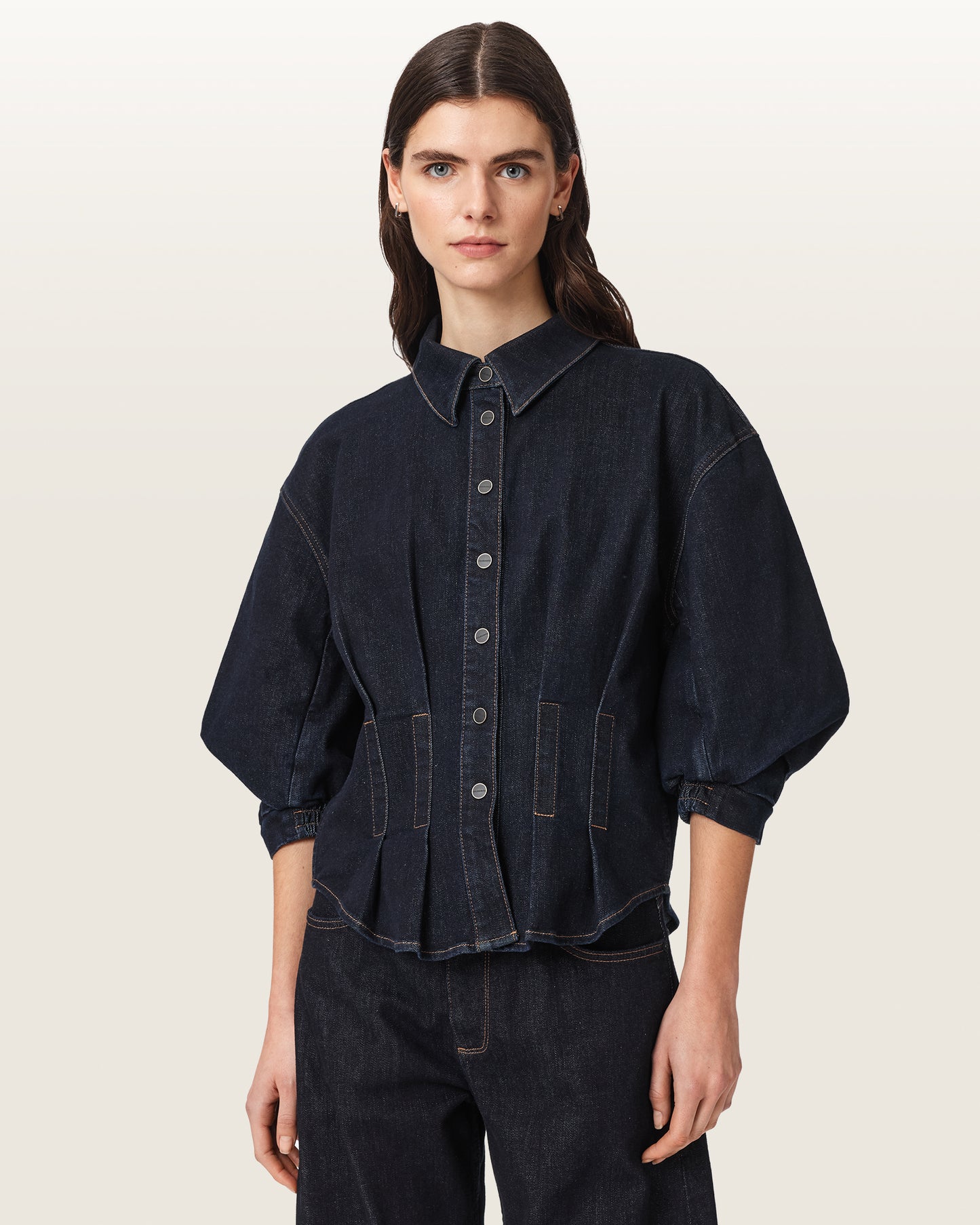 RINSE WASH INDIGO Color Nancy Denim Shirt from AllSaints