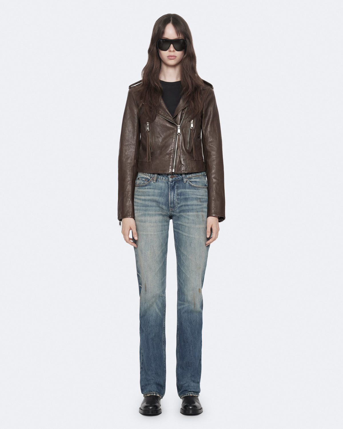 Olive Brown Color Errie Leather Biker from AllSaints