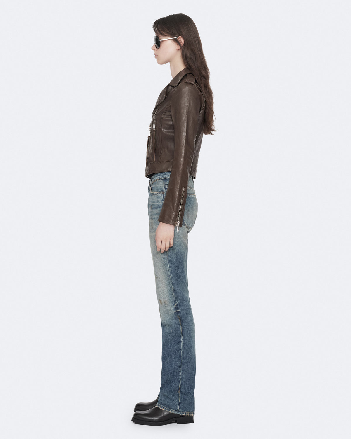 Olive Brown Color Errie Leather Biker from AllSaints