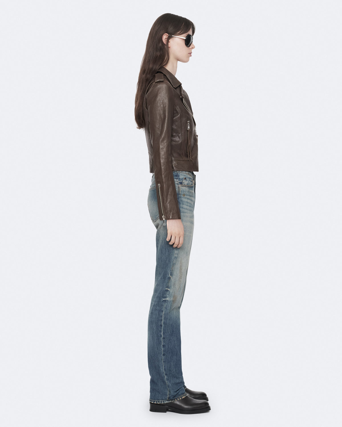 Olive Brown Color Errie Leather Biker from AllSaints
