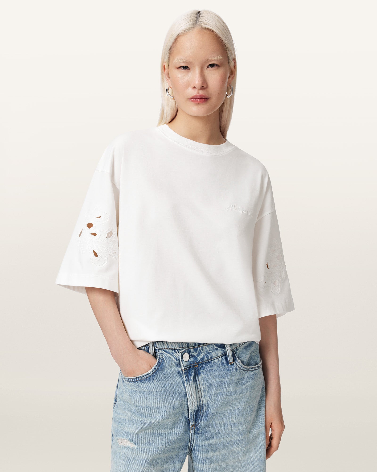 Optic White Color Lola Amelie Tee from AllSaints