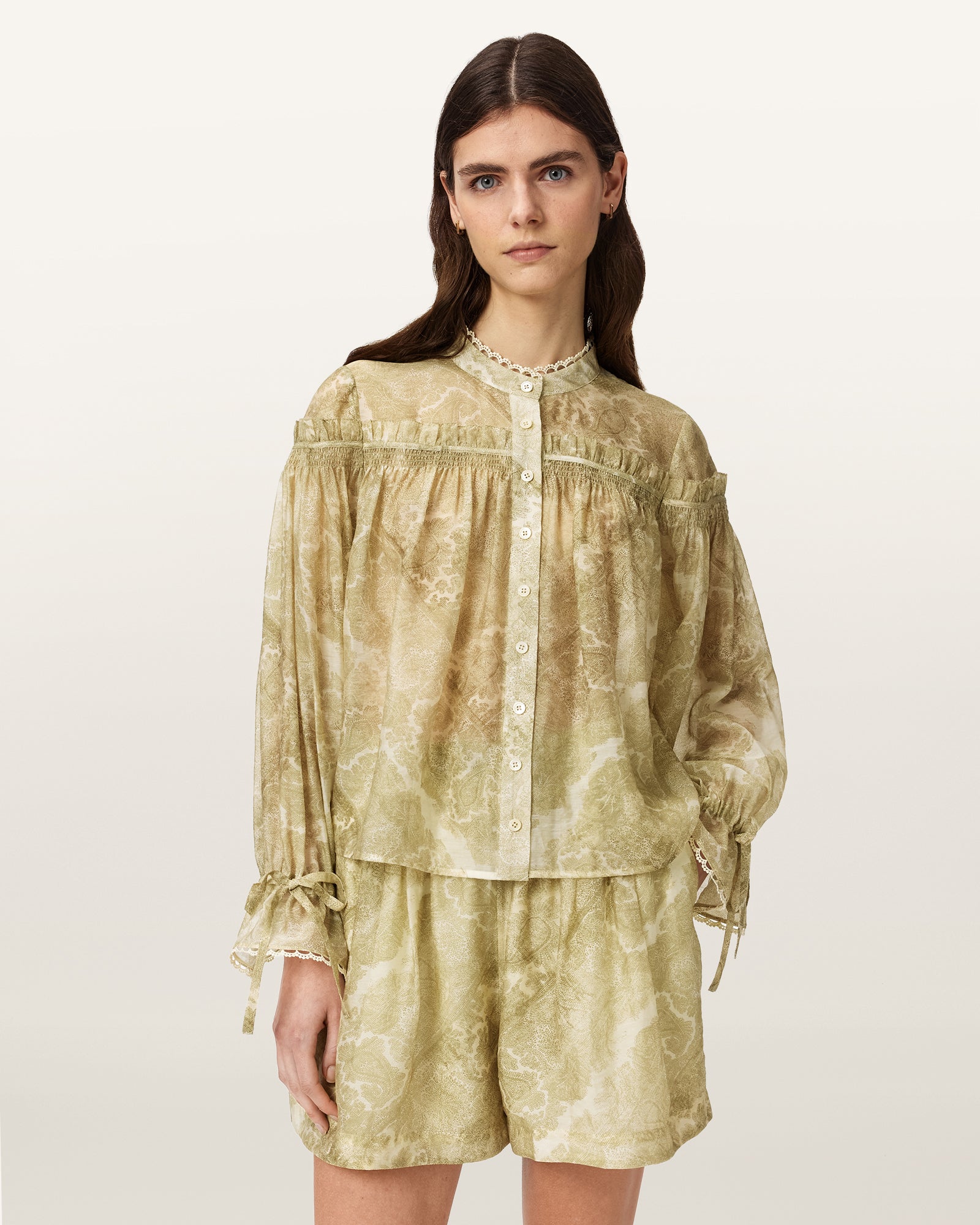 JOANNE GOLD GREEN Color Delphine Shirt from AllSaints