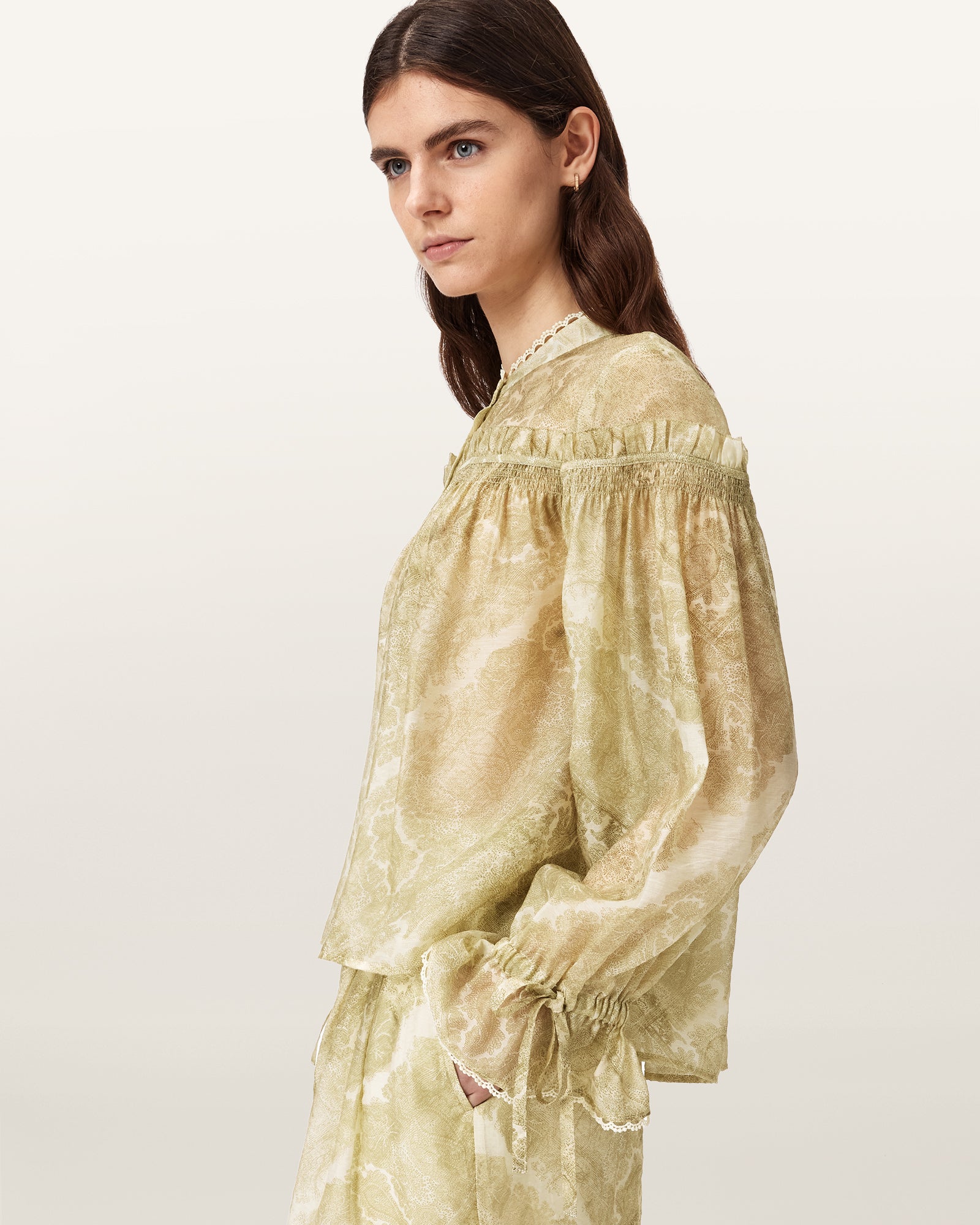 JOANNE GOLD GREEN Color Delphine Shirt from AllSaints