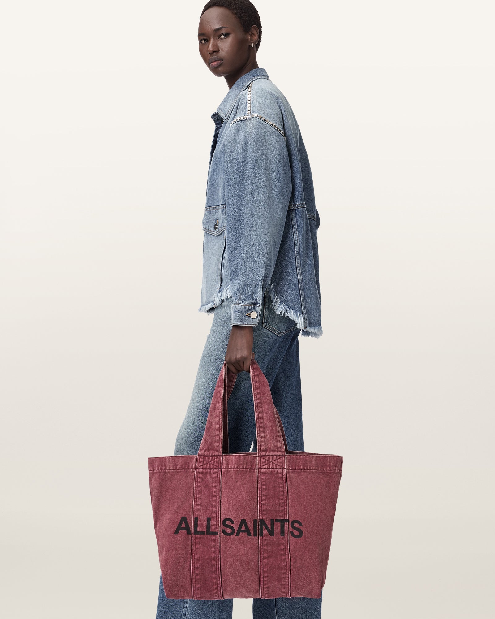 RASPBERRY PINK Color Izzy Denim Tote from AllSaints
