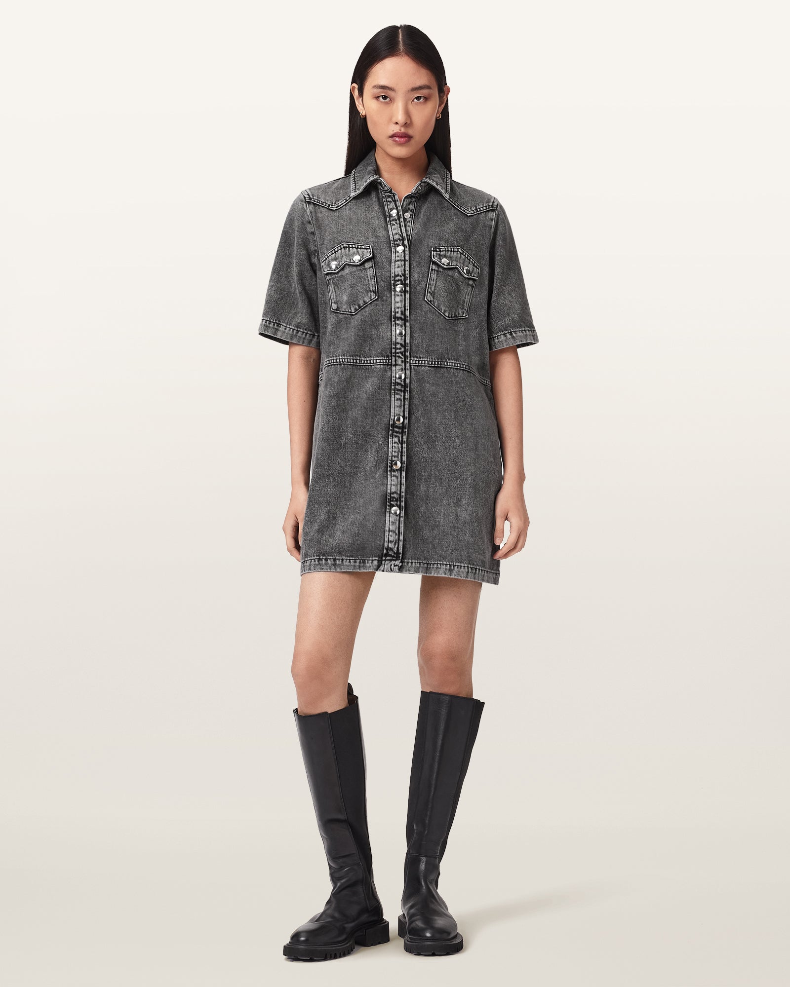 Washed Grey Color Rock Denim Dress from AllSaints