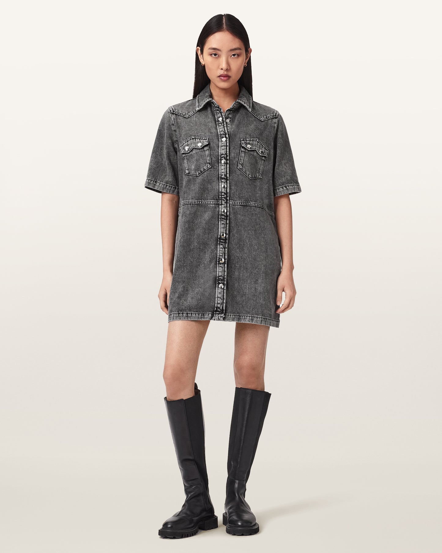 Washed Grey Color Rock Denim Dress from AllSaints
