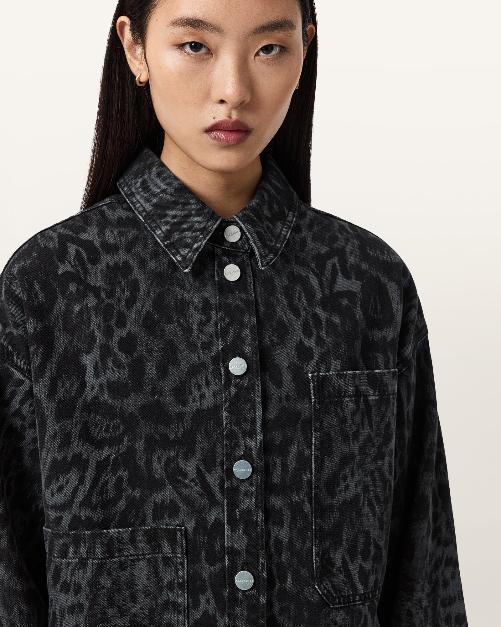 LEPPO BLACK Color Nicky Denim Shacket from AllSaints