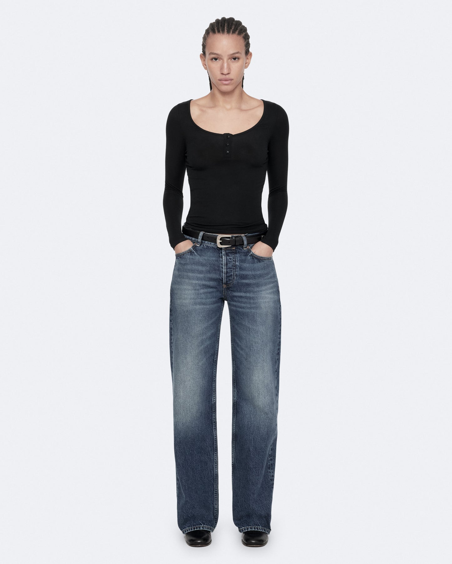 Jet Black Color Jules LS Henley Top from AllSaints