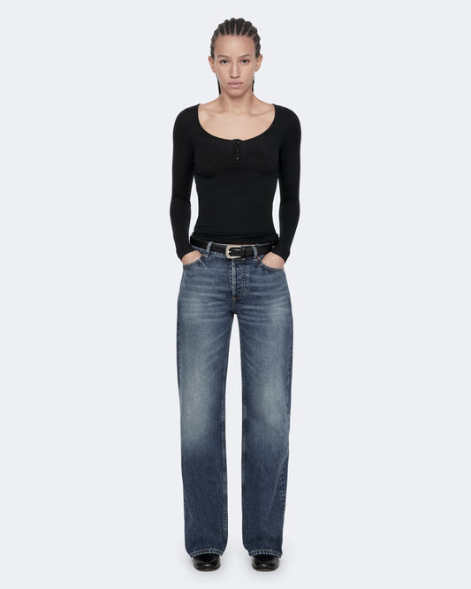 Jet Black Color Jules LS Henley Top from AllSaints