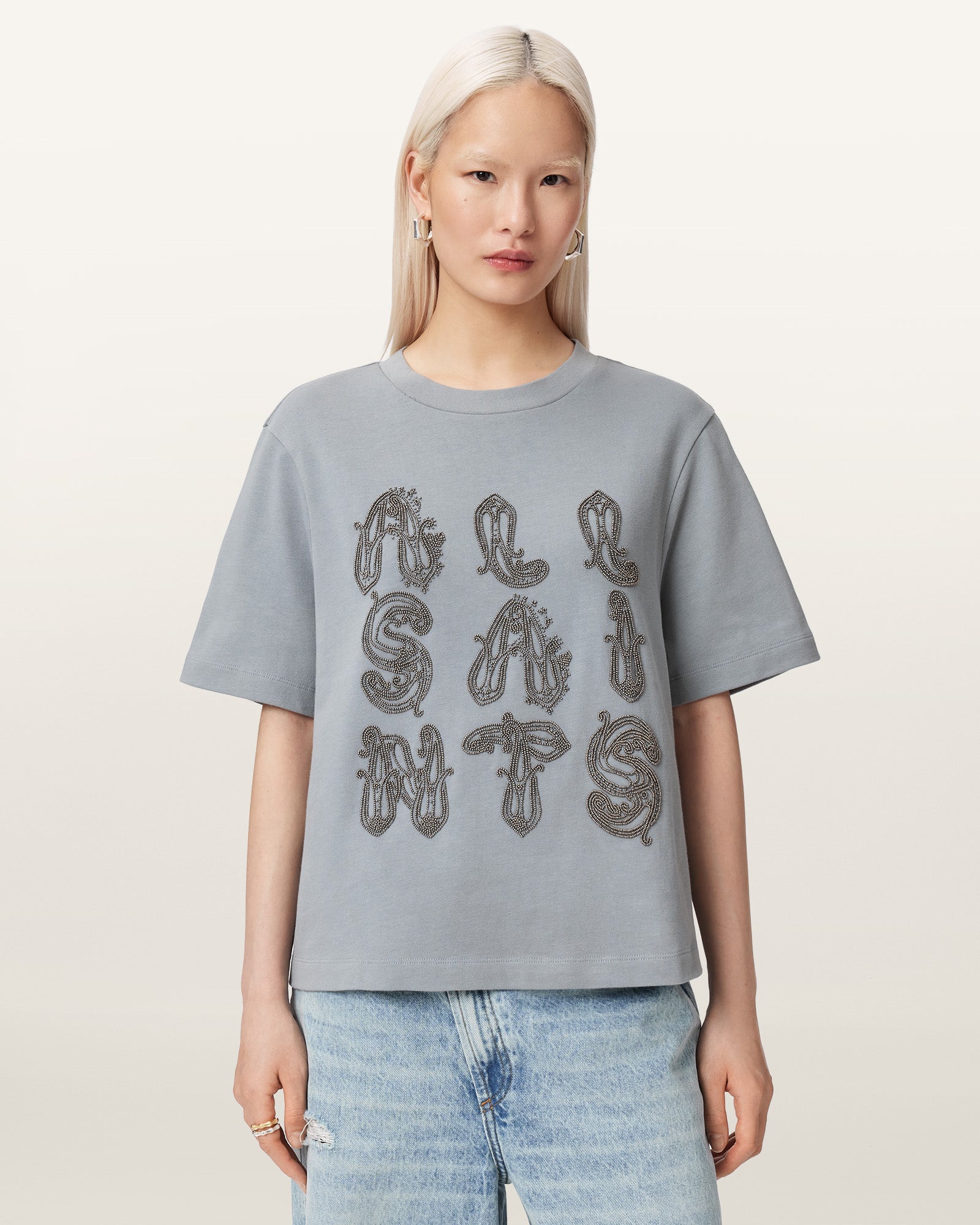 QUARRY BLUE Color Ella Emb Lisa Tee from AllSaints