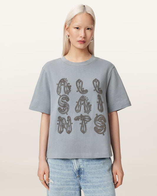 QUARRY BLUE Color Ella Emb Lisa Tee from AllSaints