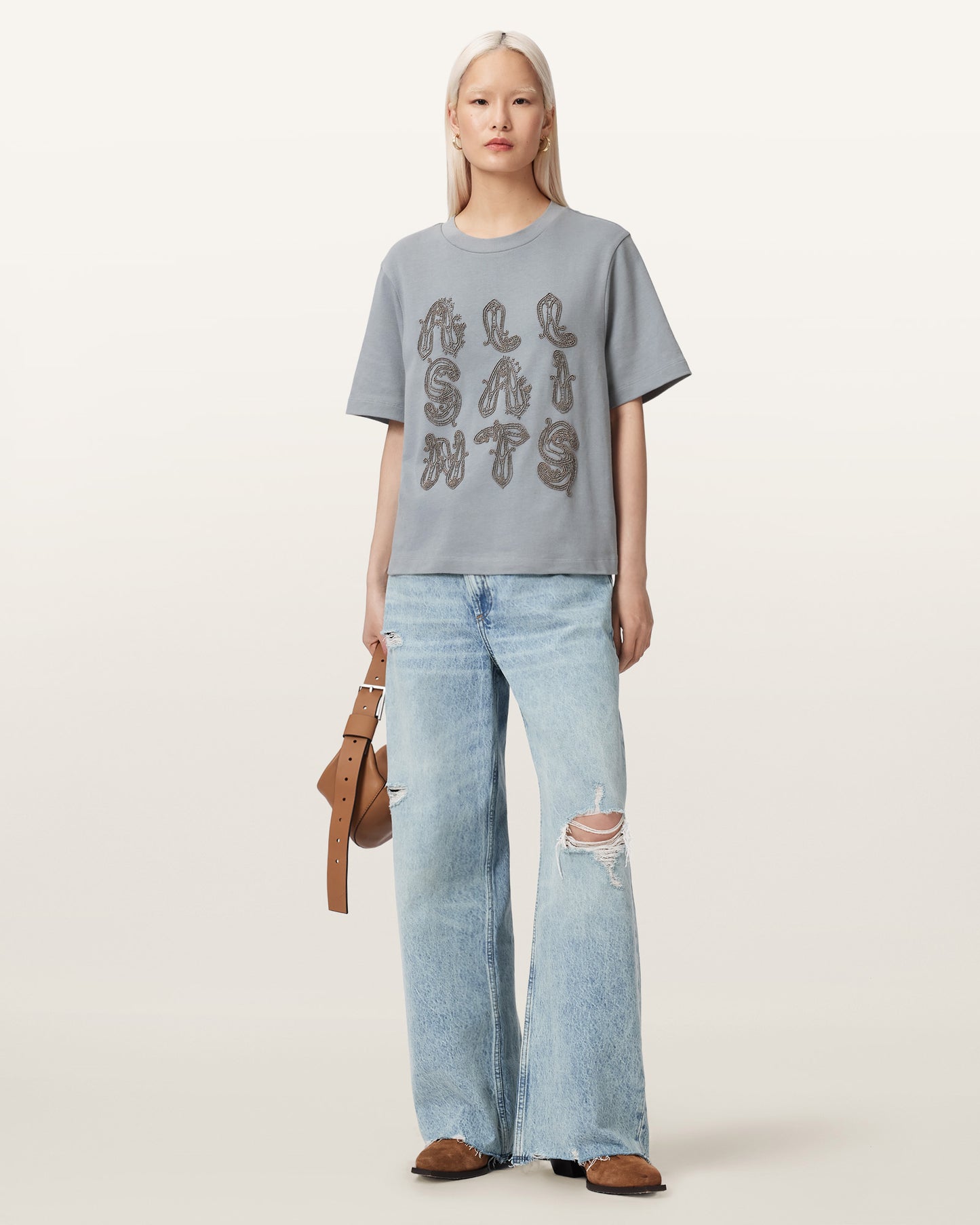 QUARRY BLUE Color Ella Emb Lisa Tee from AllSaints