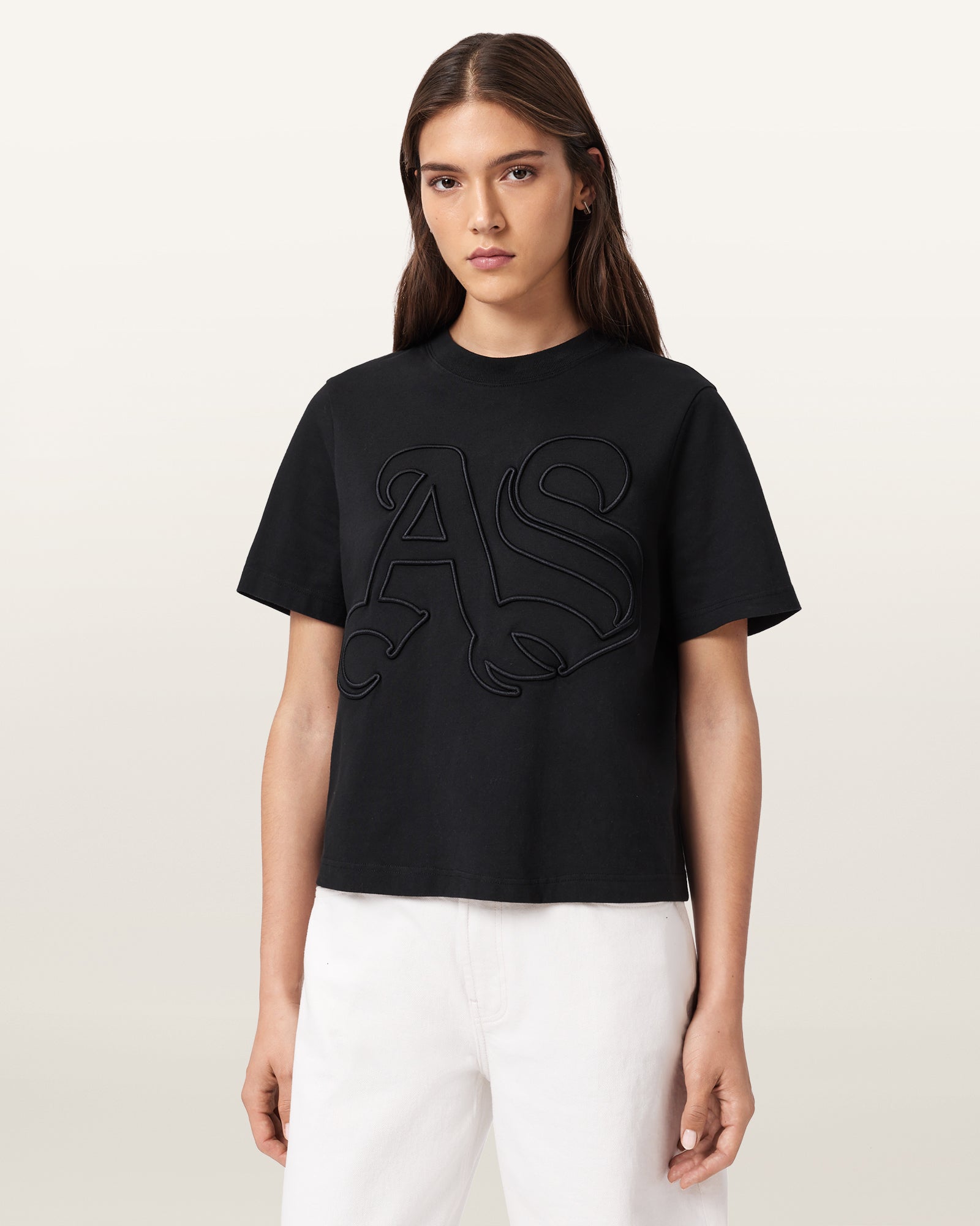 Black Color Lisa Embos Tee from AllSaints