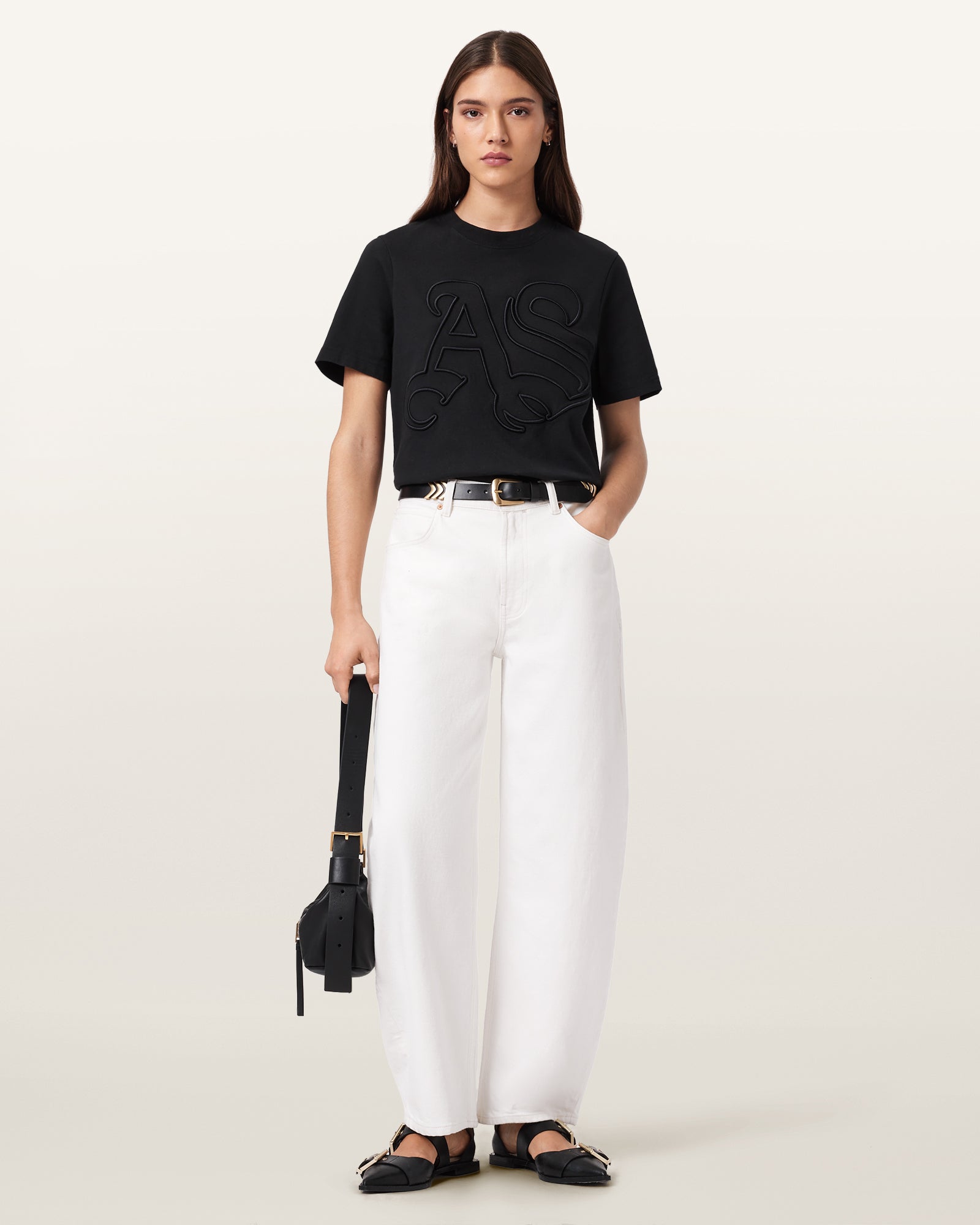 Black Color Lisa Embos Tee from AllSaints