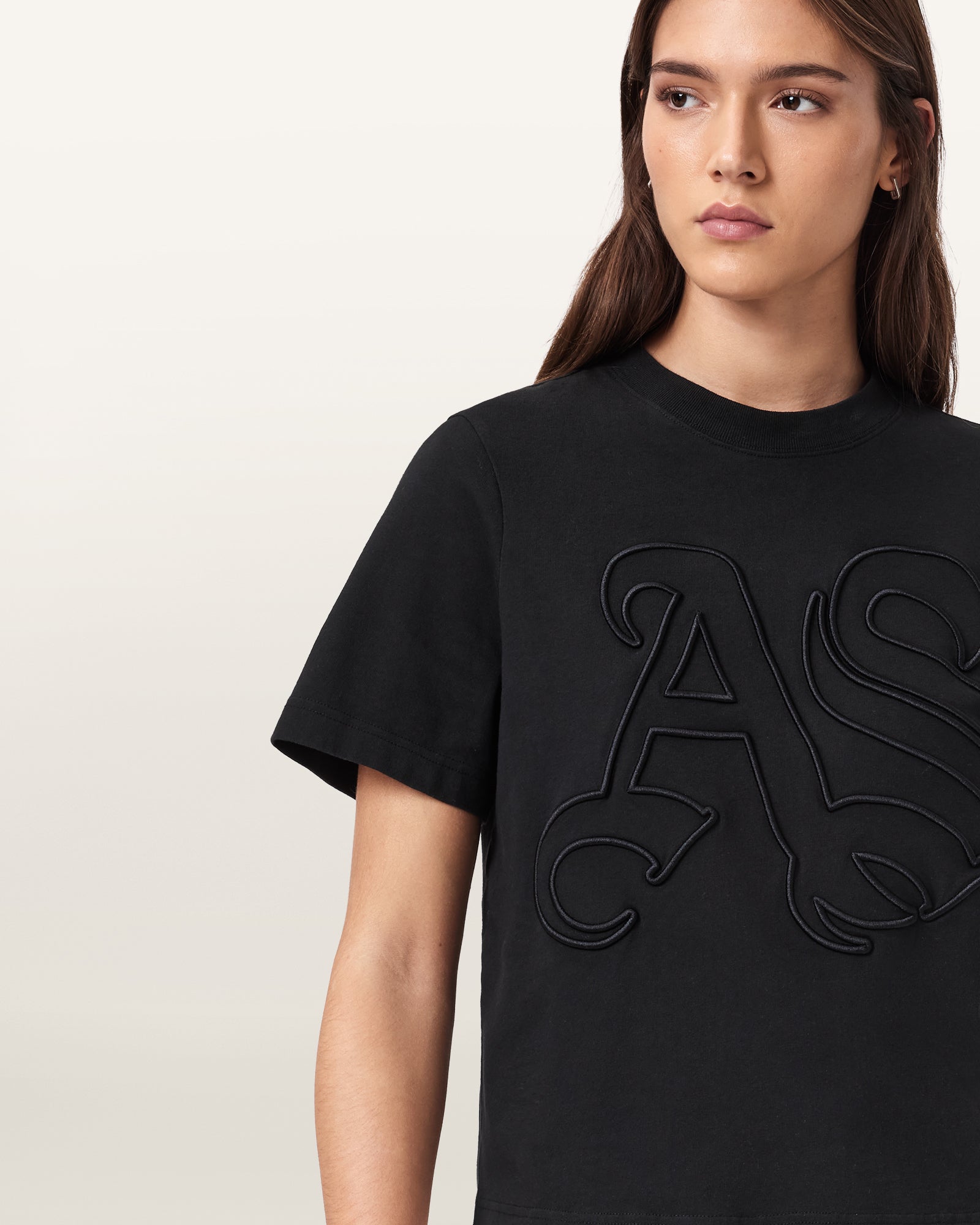 Black Color Lisa Embos Tee from AllSaints