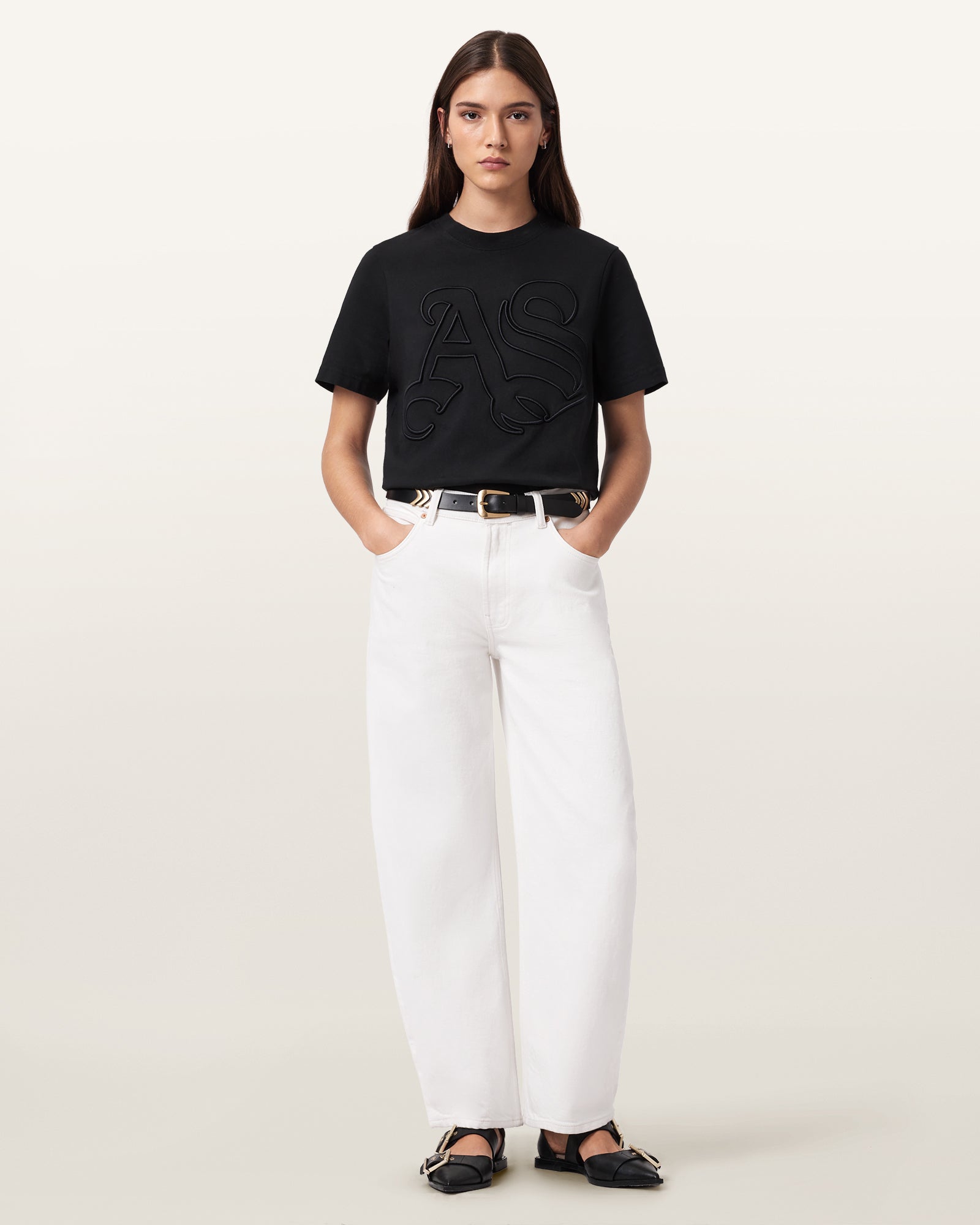 Black Color Lisa Embos Tee from AllSaints