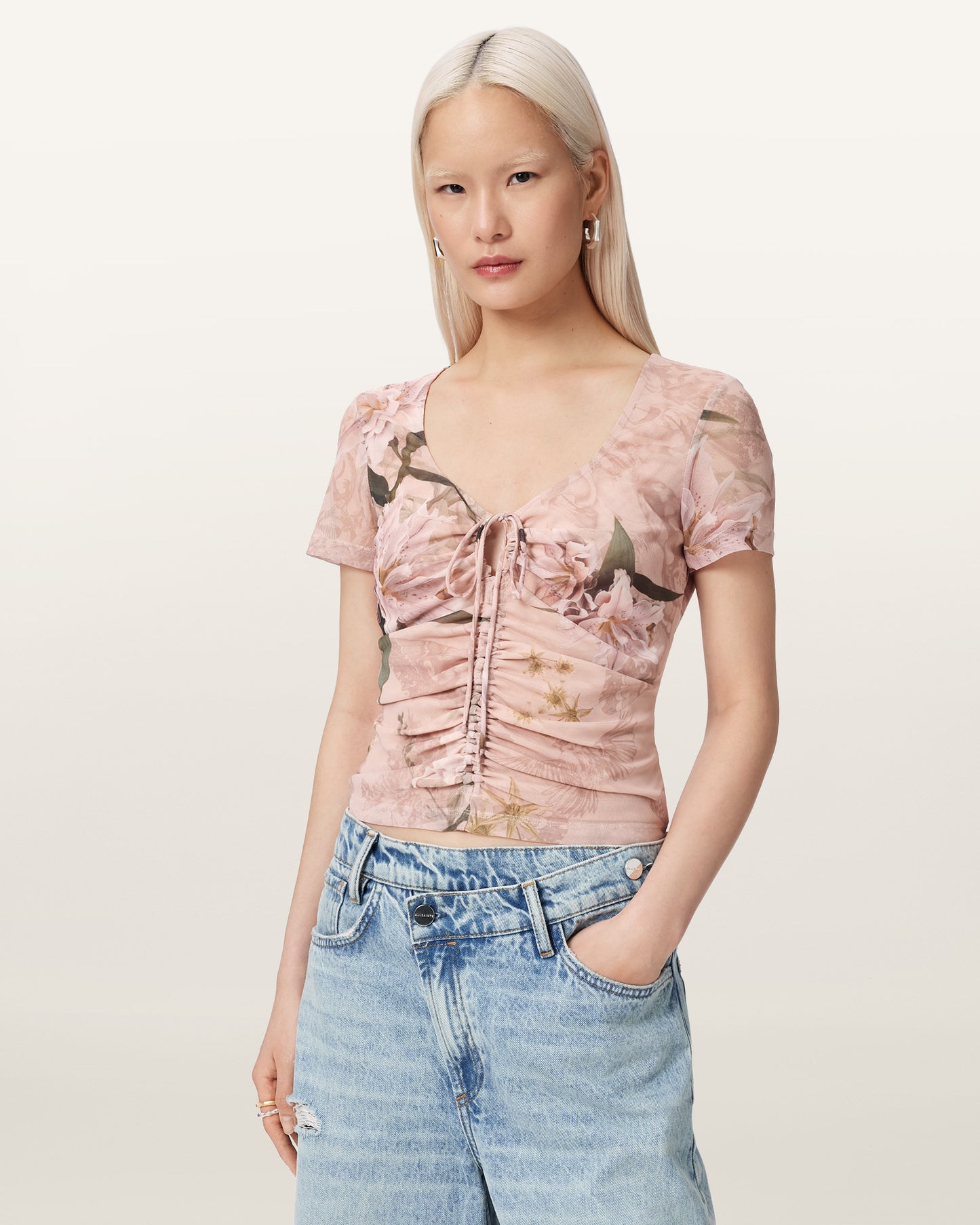 CRYSTAL PINK Color Gabby Mesh Top from AllSaints